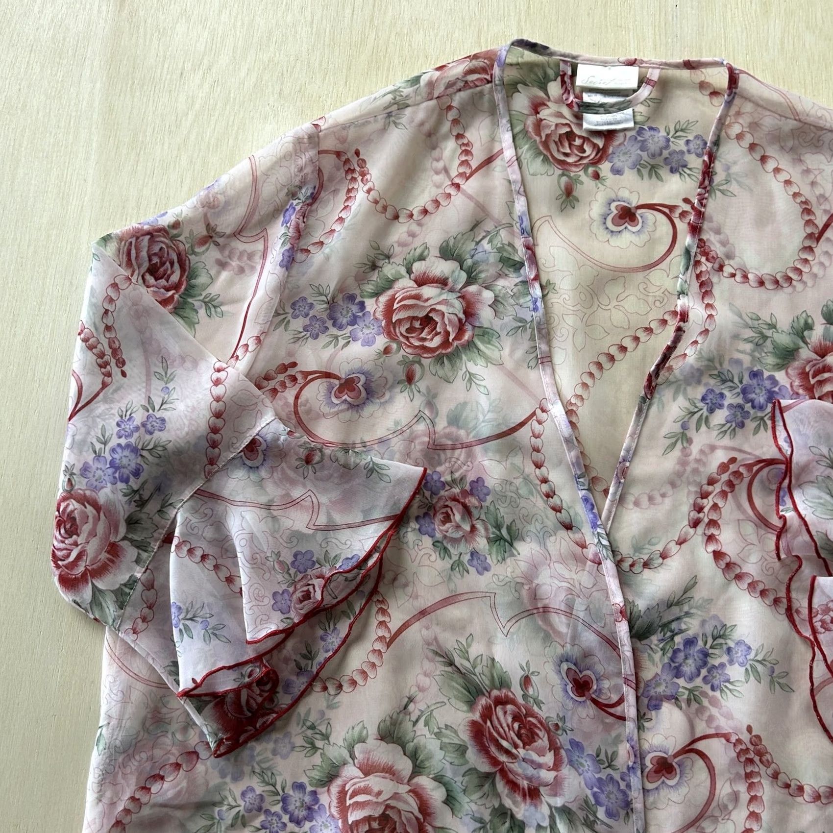 Vintage VINTAGE Secret Treasures Kimono Robe Womens Pink Floral Chiffon Sheer Size Size ONE SIZE - 3 Thumbnail