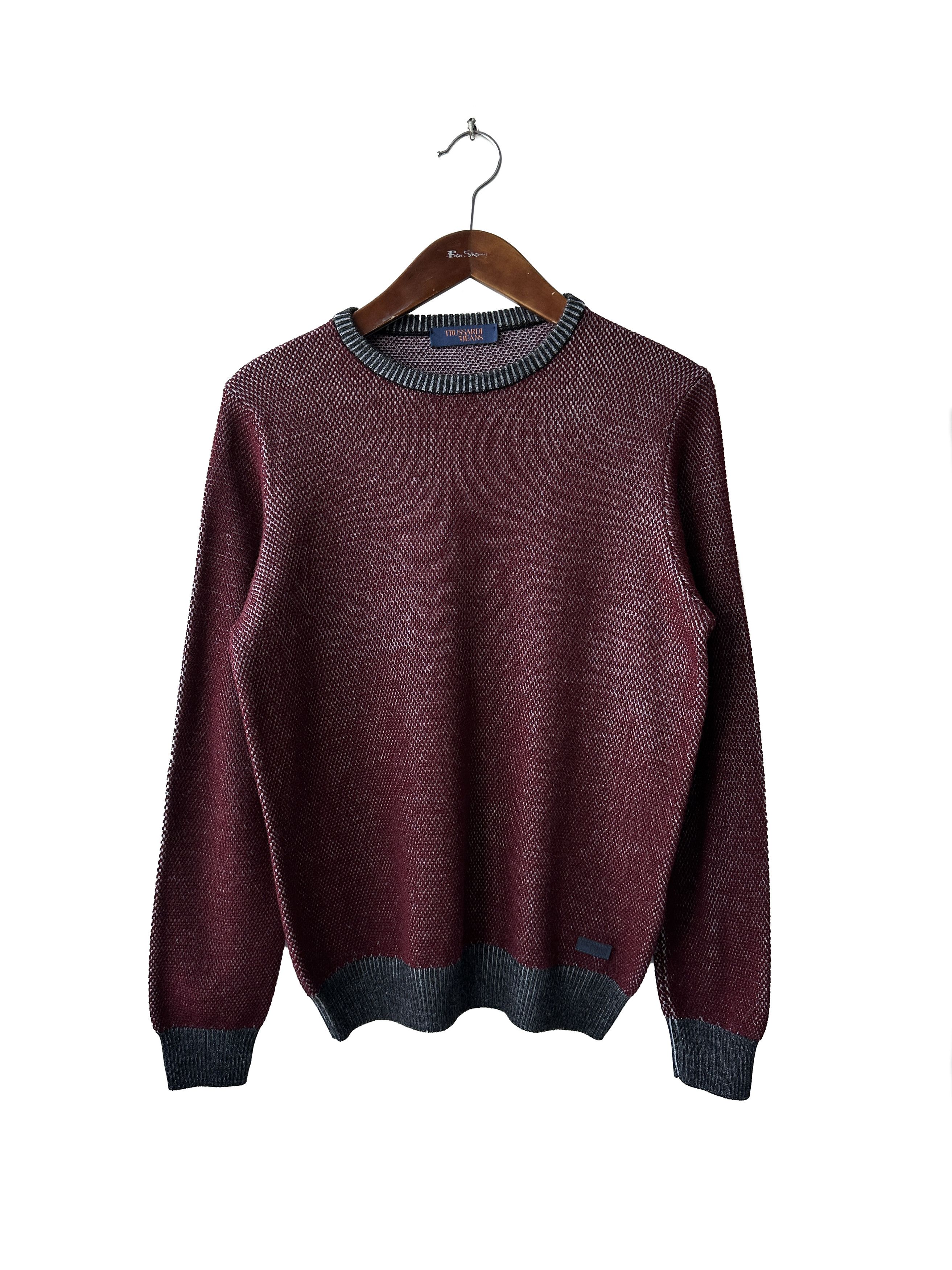Trussardi Trussardi Jeans wool textured burgundy sweater Size US L / EU 52-54 / 3 - 1 Thumbnail