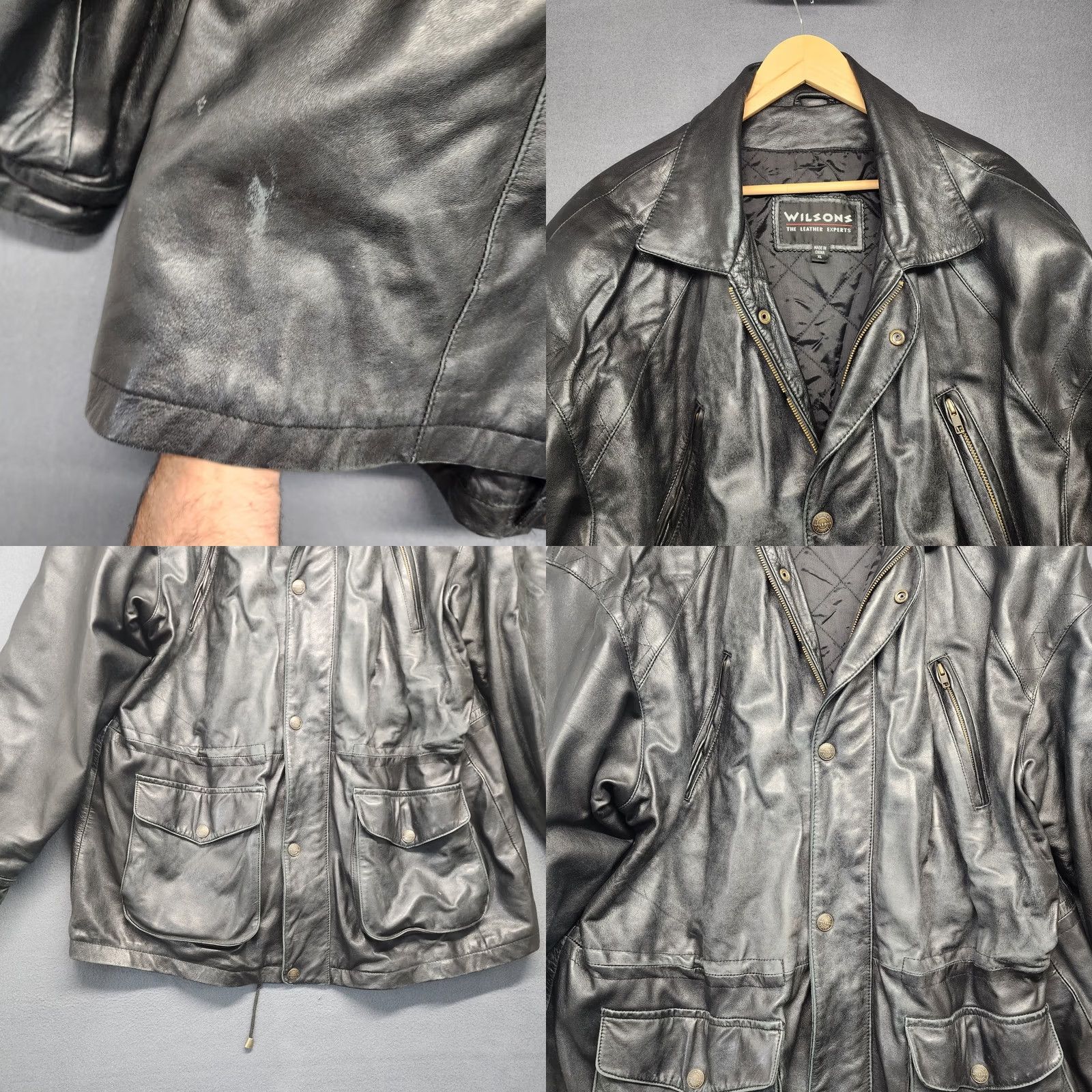 Vintage VINTAGE Wilsons Leather Coat Mens XL Black Distressed Pockets Winter Quilted Lining Overcoat Zip Mens Size US XL / EU 56 / 4 - 9 Thumbnail