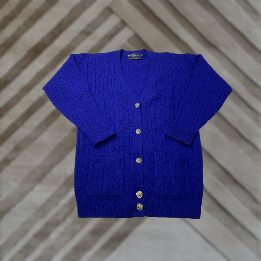 Polo Ralph Lauren VINTAGE Polo Ralph Lauren Cardigan Wool Cable-Knit Button Small Women Adult Regular Blue Sweater Size S / US 4 / IT 40 - 1 Thumbnail