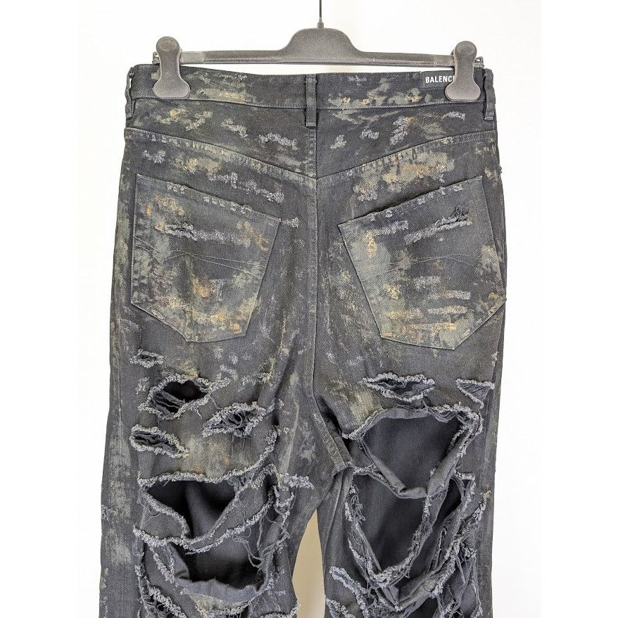 Balenciaga o1rshd1 Unisex Super Destroyed Baggy Pants 13 in Flat Black Size US 34 / EU 50 - 12 Thumbnail
