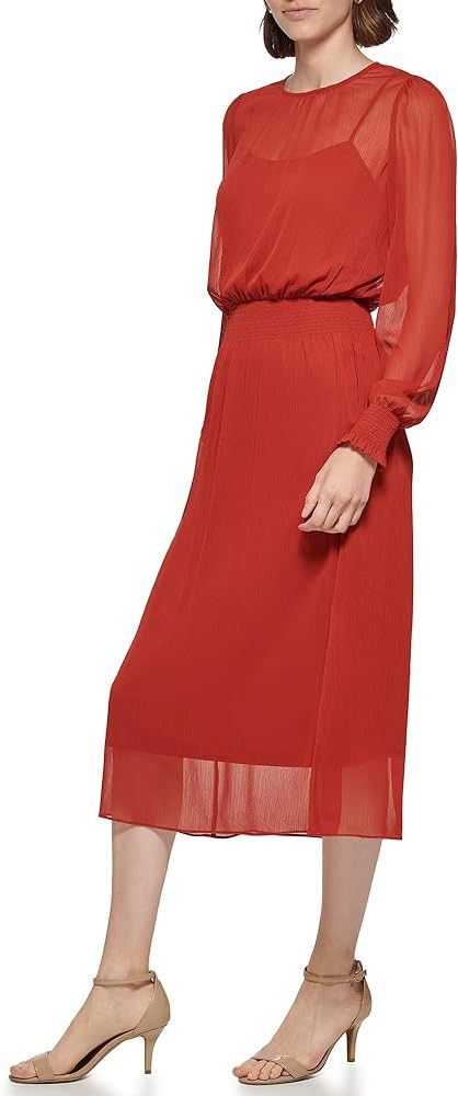 Tommy Hilfiger Tommy Hilfiger Women's Sintched Waist Midi Dress Scarlet MED Size M / US 6-8 / IT 42-44 - 10 Thumbnail