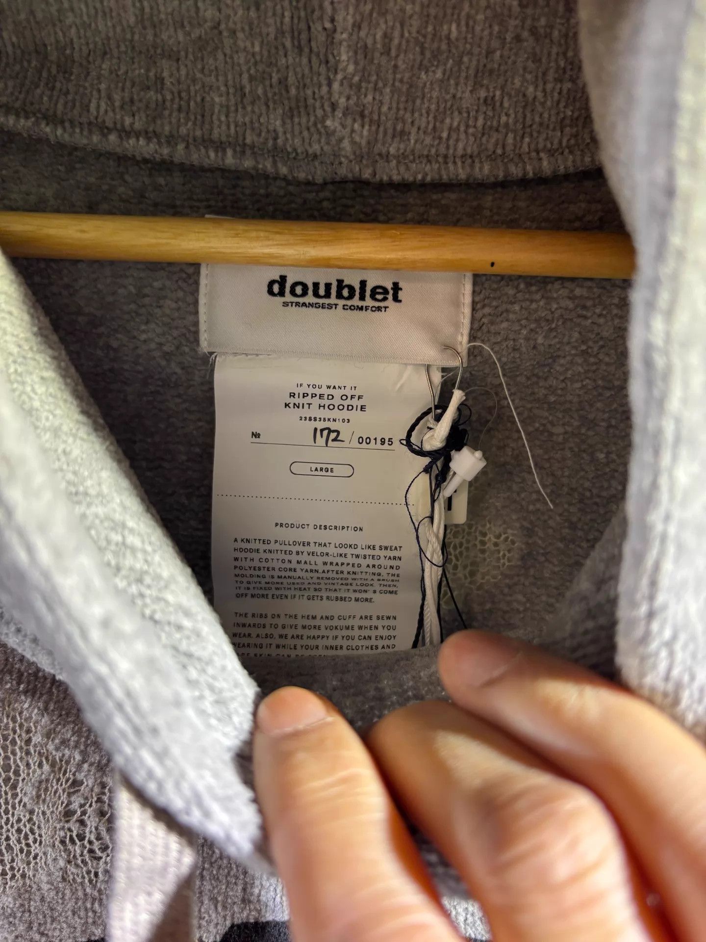 Doublet doublet HOODIE cutout destroyed L Size US L / EU 52-54 / 3 - 2 Thumbnail