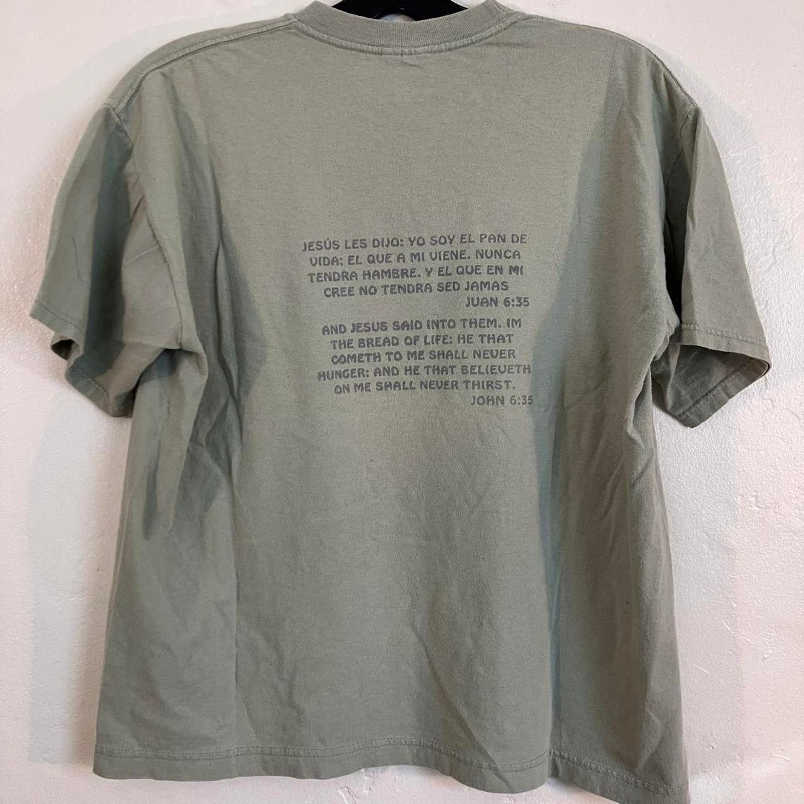 Vintage Vintage 90s Olive Green Mindy Bible Grpahic Tee Size US XL / EU 56 / 4 - 5 Thumbnail