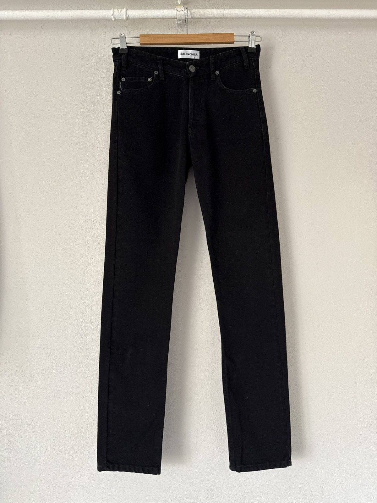 Balenciaga Black Slim Fit Denim Jeans with Logo Patch Size US 27 - 2 Thumbnail