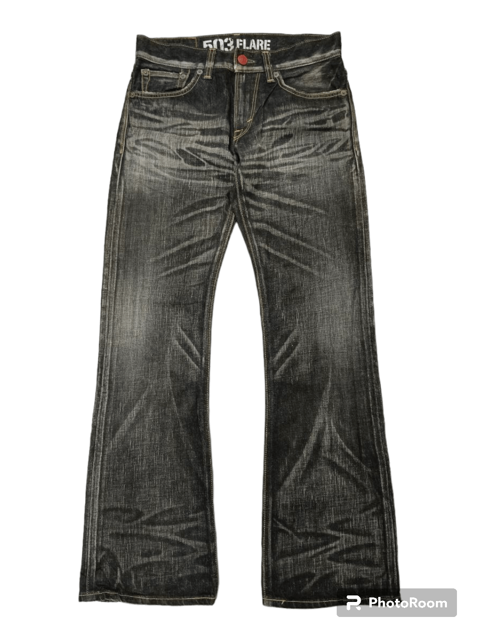 image of Distressed Denim x Hype Flare Washed Black Edwin Made In Japan, Men's (Size 31)