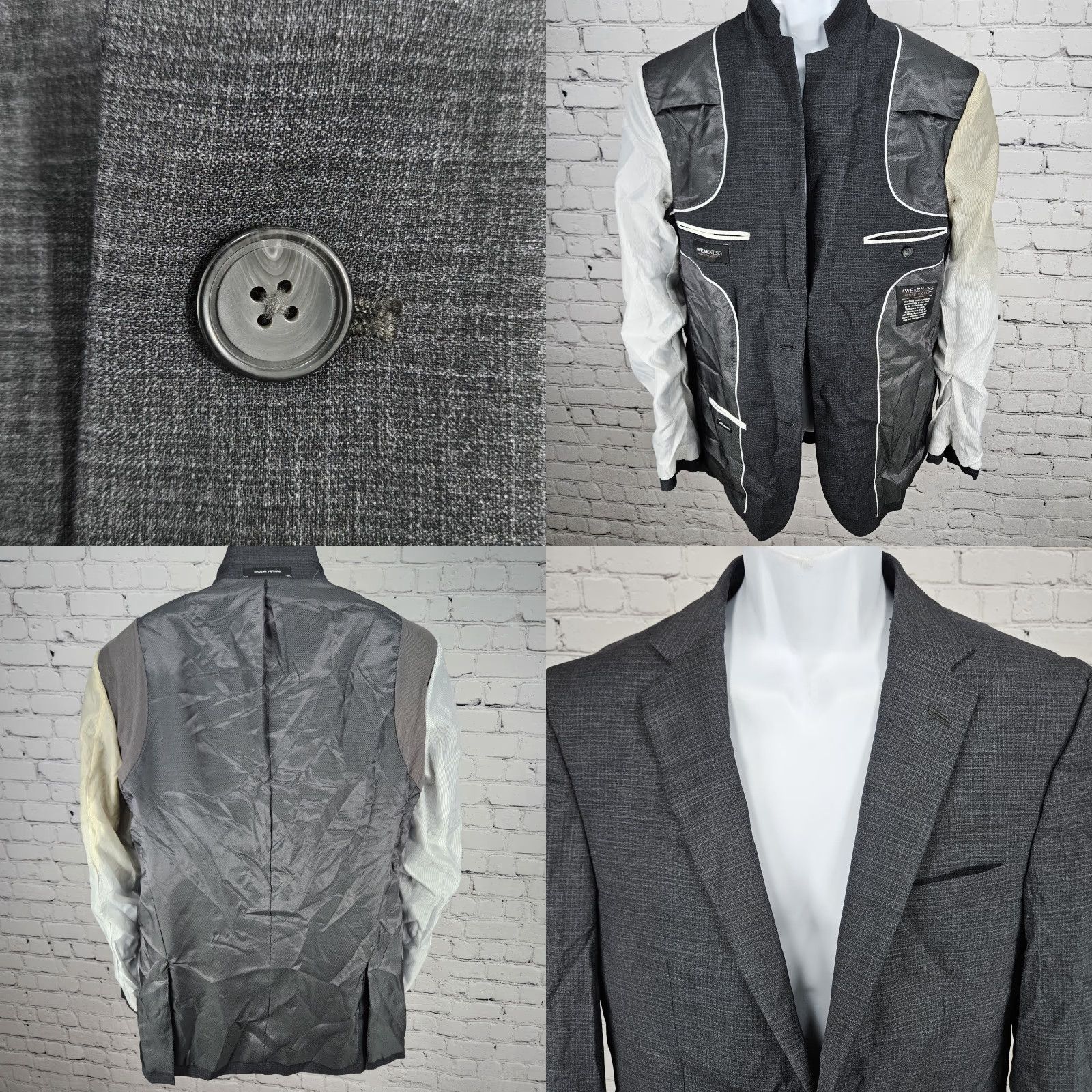 Kenneth Cole VINTAGE Awearness Kenneth Cole Grey Wool Blend Extreme Slim Fit Blazer Sport Coat 40L Size 40R - 8 Thumbnail