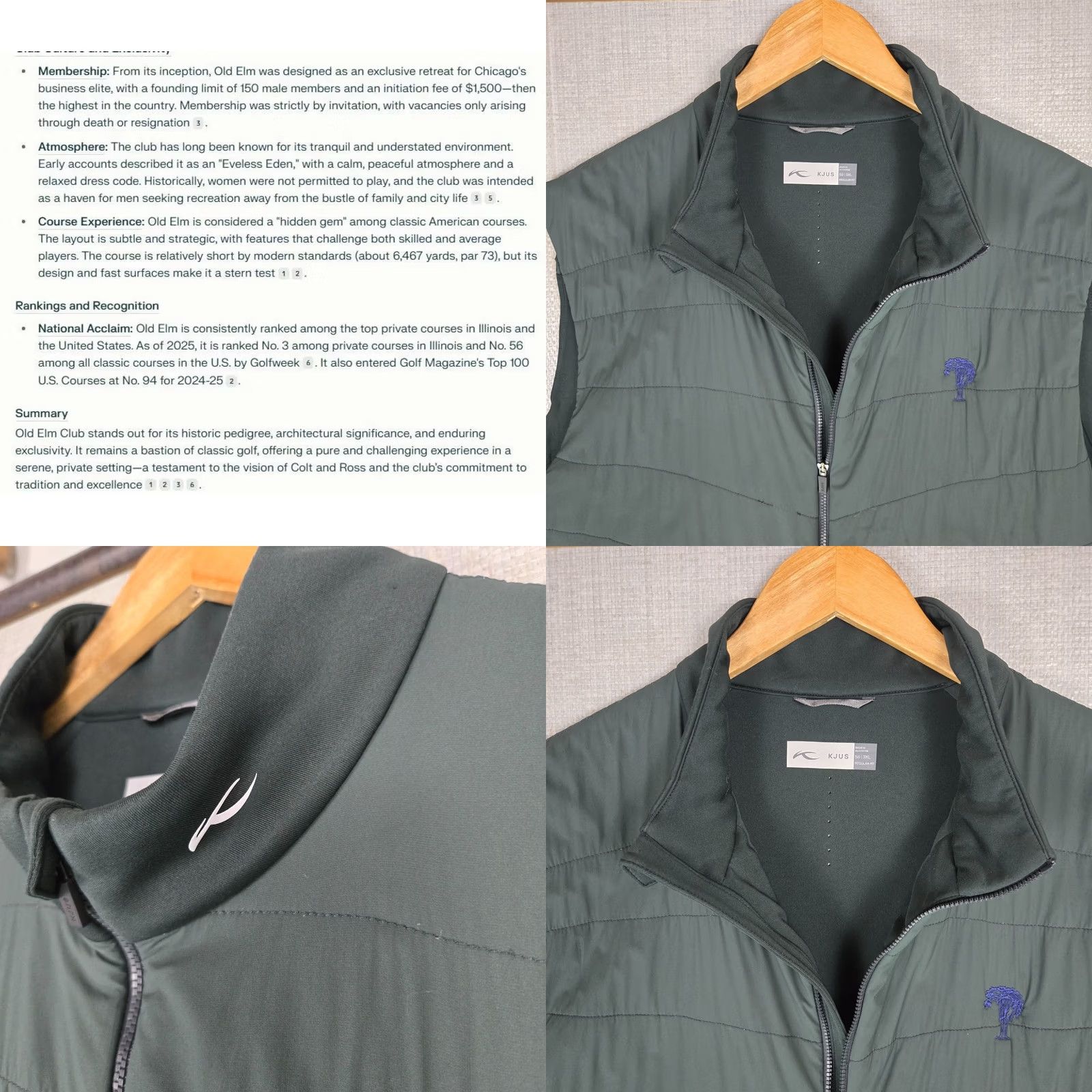 KJUS KJUS x OLD ELM CLUB Mens Full Zip Insulated Vest 3XL Green Windbreaker Golf Casual Size US XXL / EU 58 / 5 - 8 Thumbnail