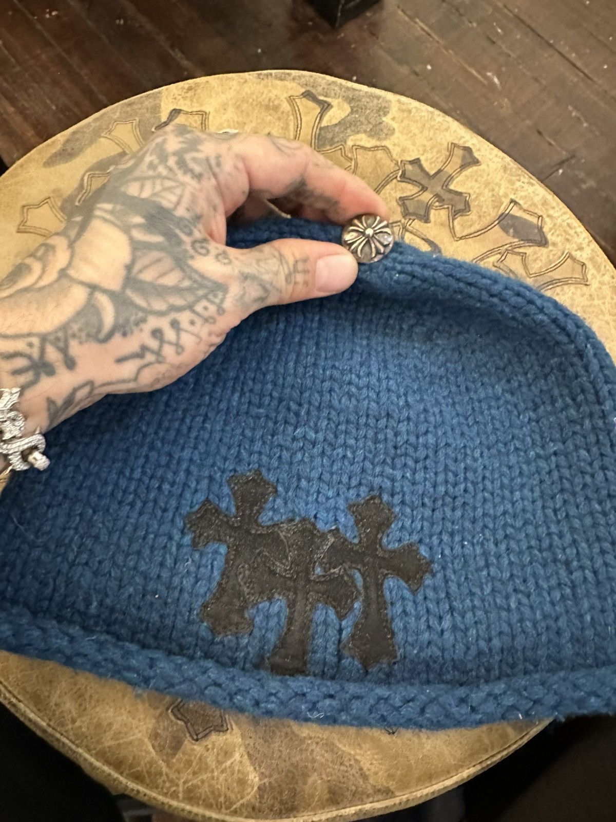 Chrome Hearts Chrome hearts vintage cashmere cross patch beanie hat Size ONE SIZE - 4 Thumbnail