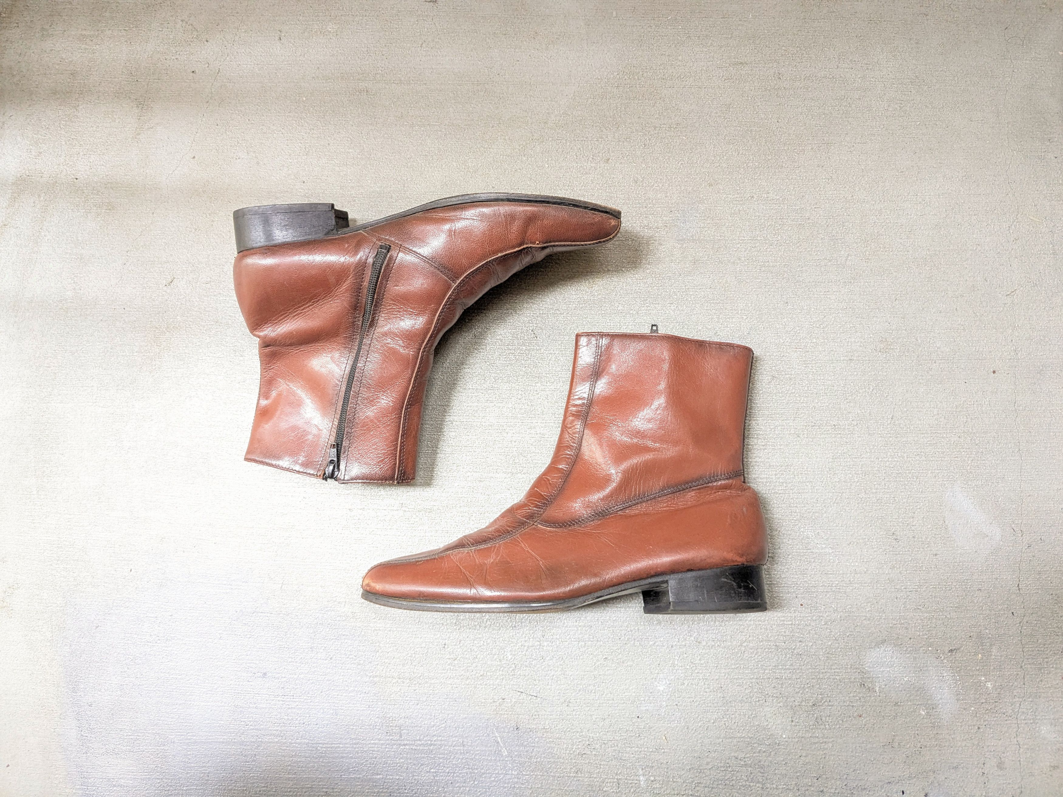 Genuine Leather Vintage Side Zip Boots Brown Leather 10.5 EEE Wide Chelsea Size US 10.5 / EU 43-44 - 1 Thumbnail