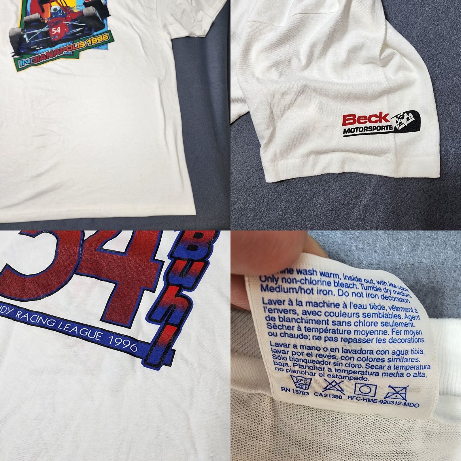 Hanes VINTAGE Hanes Beefy T Robbie Buhl #54 Coors Indy Racing League 1996 Mens 2XL (XXL) White Crew Neck Short Sleeve Shirt Size US XXL / EU 58 / 5 - 9 Thumbnail