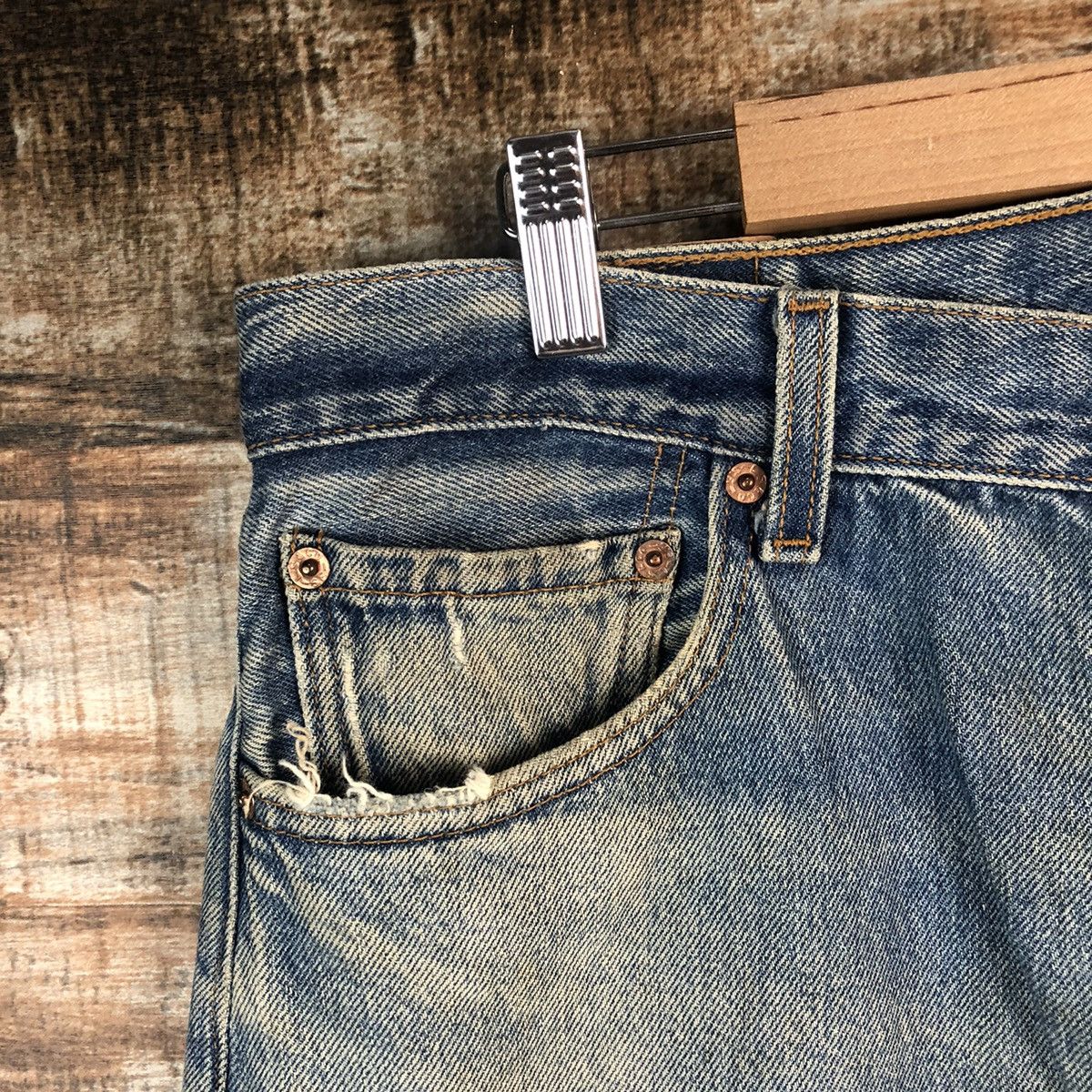 Levi's Levis 501xx vintage Blue ripped Denim Pants #A2571 Size US 35 - 7 Thumbnail