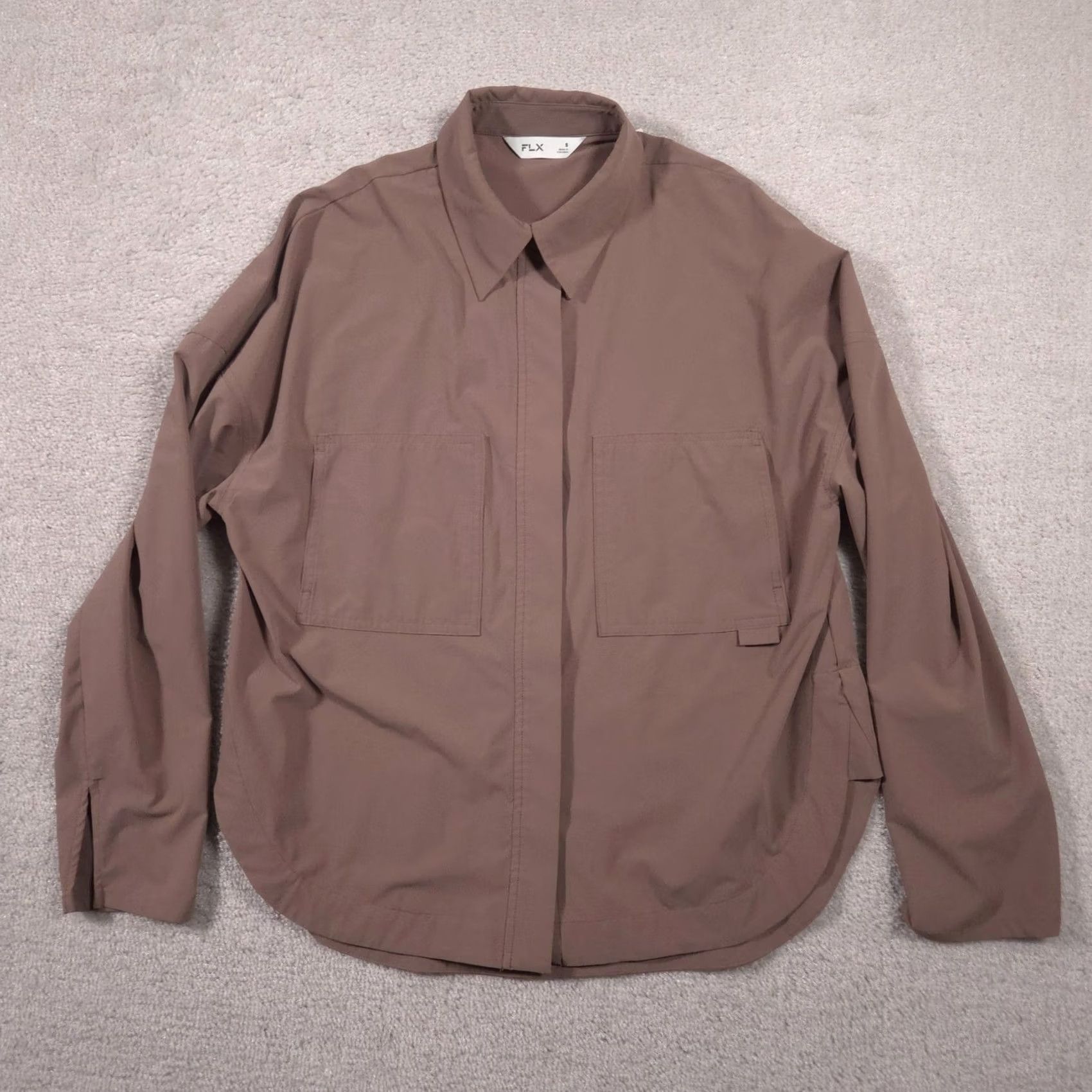 Vintage FLX Shirt Womens Small Brown Solid Stretch Button Up Long Sleeve Utility Casual Size S / US 4 / IT 40 - 2 Thumbnail