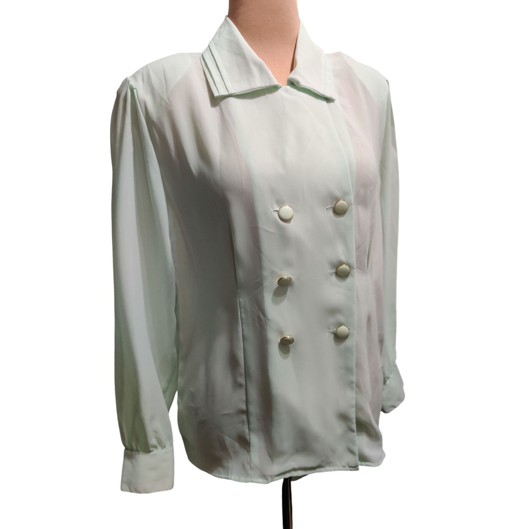 Vintage Vintage Plus Size 18 Mint Green Blouse Double Breasted Butto Size XXL / US 16-18 / IT 52-54 - 8 Thumbnail