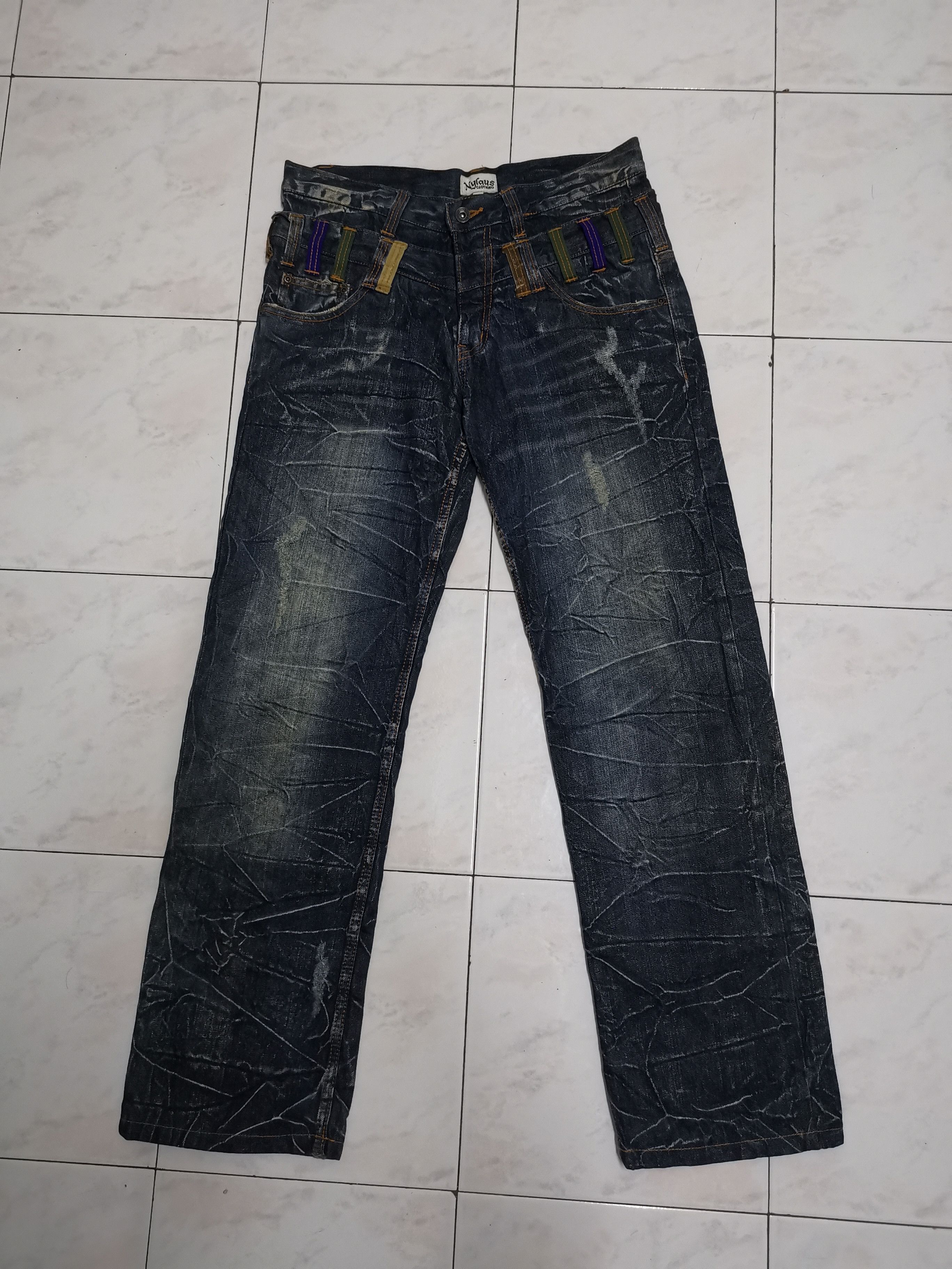 Vintage nylaus japanesse style double waist jeans