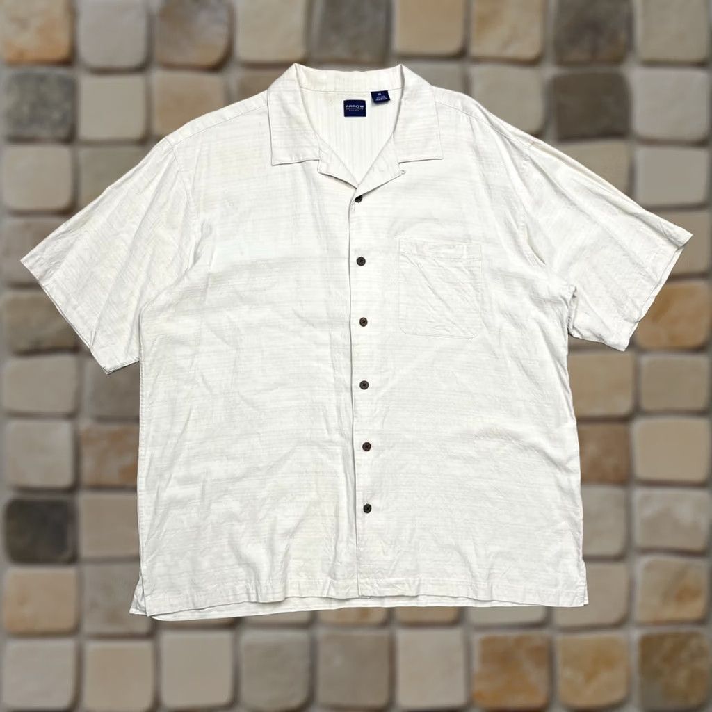 Arrow Arrow Silk Camp Collar shirt mens XL cream short sleeve button loop old preppy Size US XL / EU 56 / 4 - 1 Thumbnail