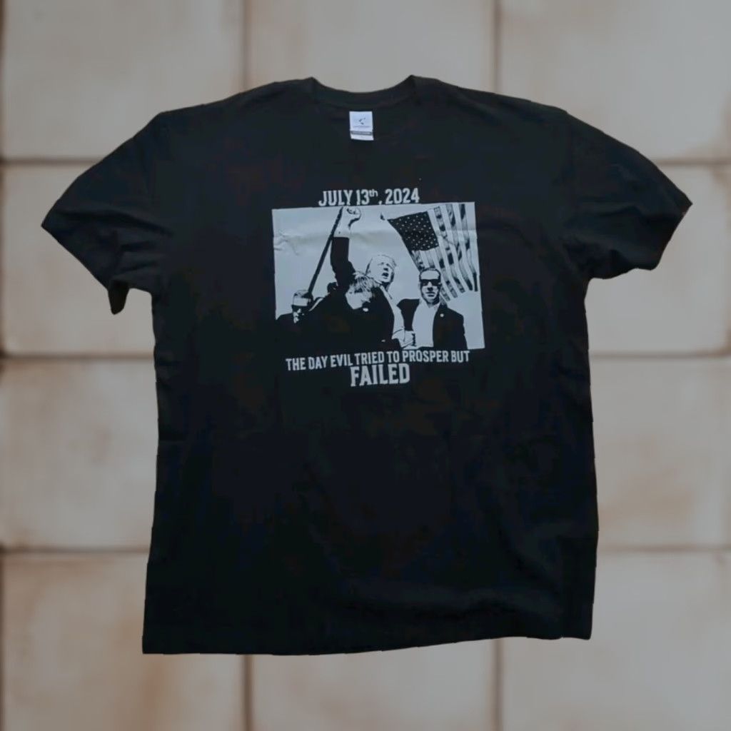 Vintage Donald Trump July 2024 - The Day Evil Tried To Prosper But FAILED - T Shirt Black Cotton Crew Neck Short Sleeve Logo 80s Men L Regular Vintage: No Size US L / EU 52-54 / 3 - 1 Thumbnail
