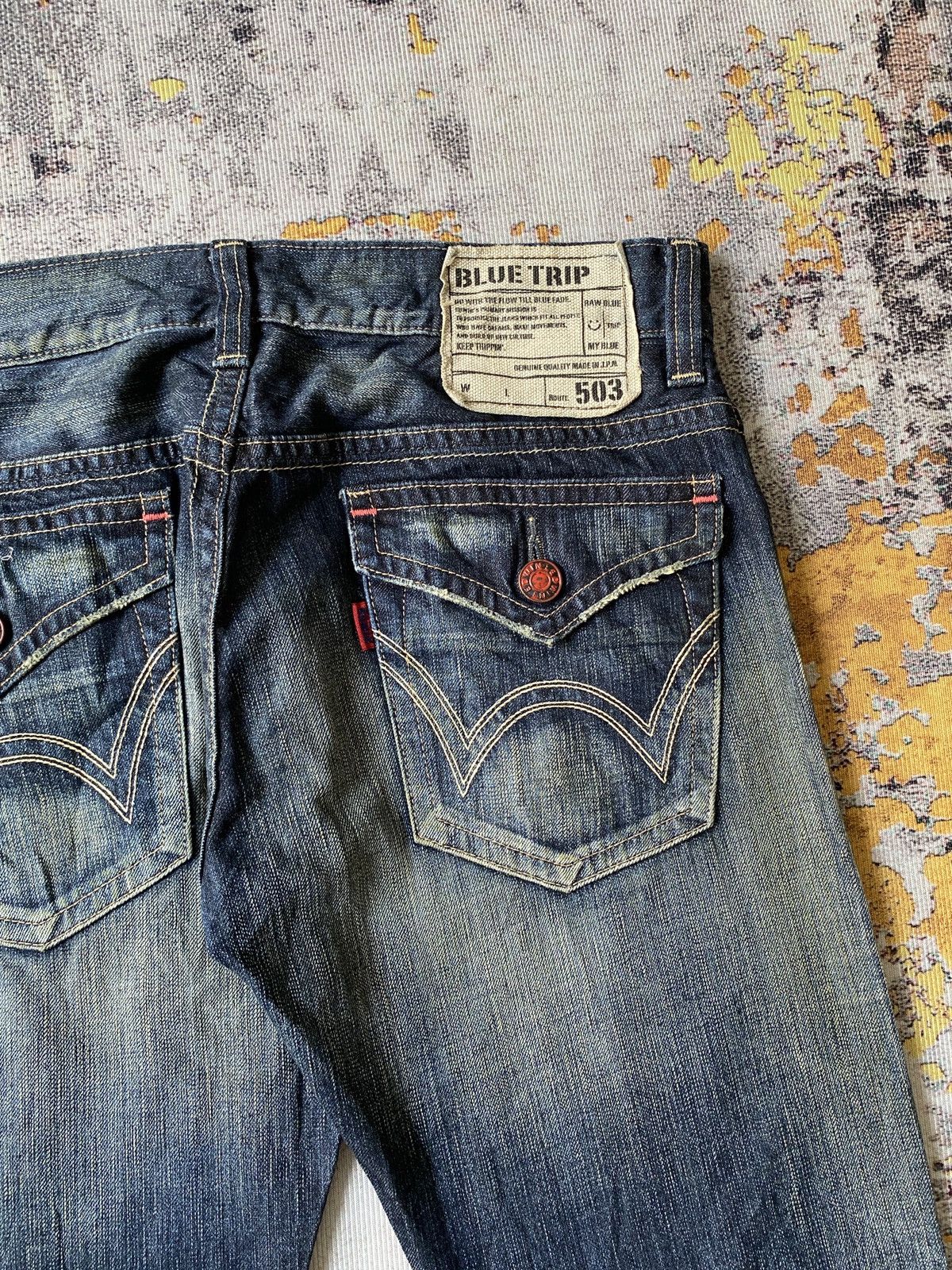 Japanese Brand Edwin 503 Blue Trip Claws Mark Distressed Flare Denim Size US 32 / EU 48 - 15 Thumbnail