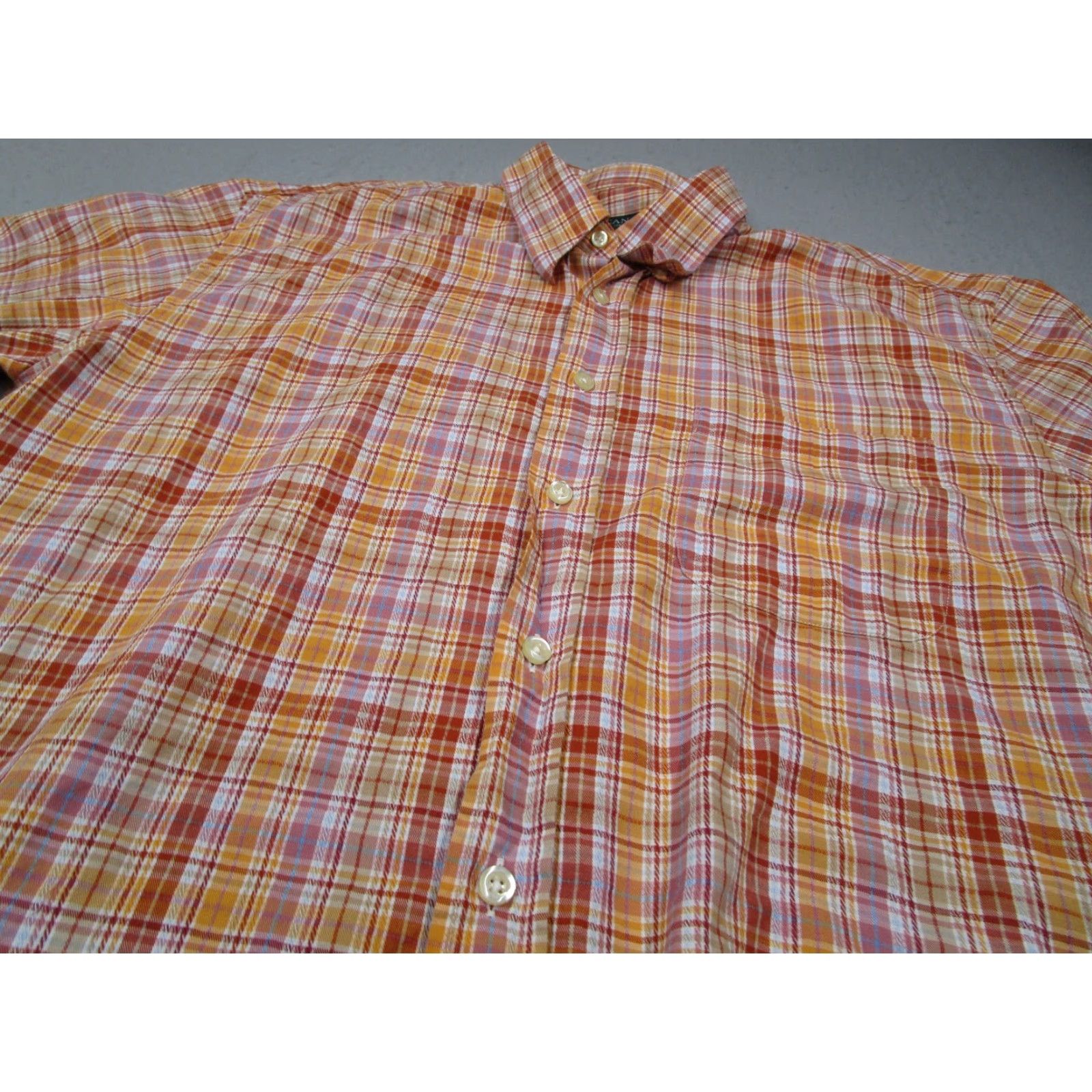 Canali CANALI Shirt Men XL Orange Plaid Button-Up Long Sleeve Casual Designer Italian Size US XL / EU 56 / 4 - 2 Thumbnail