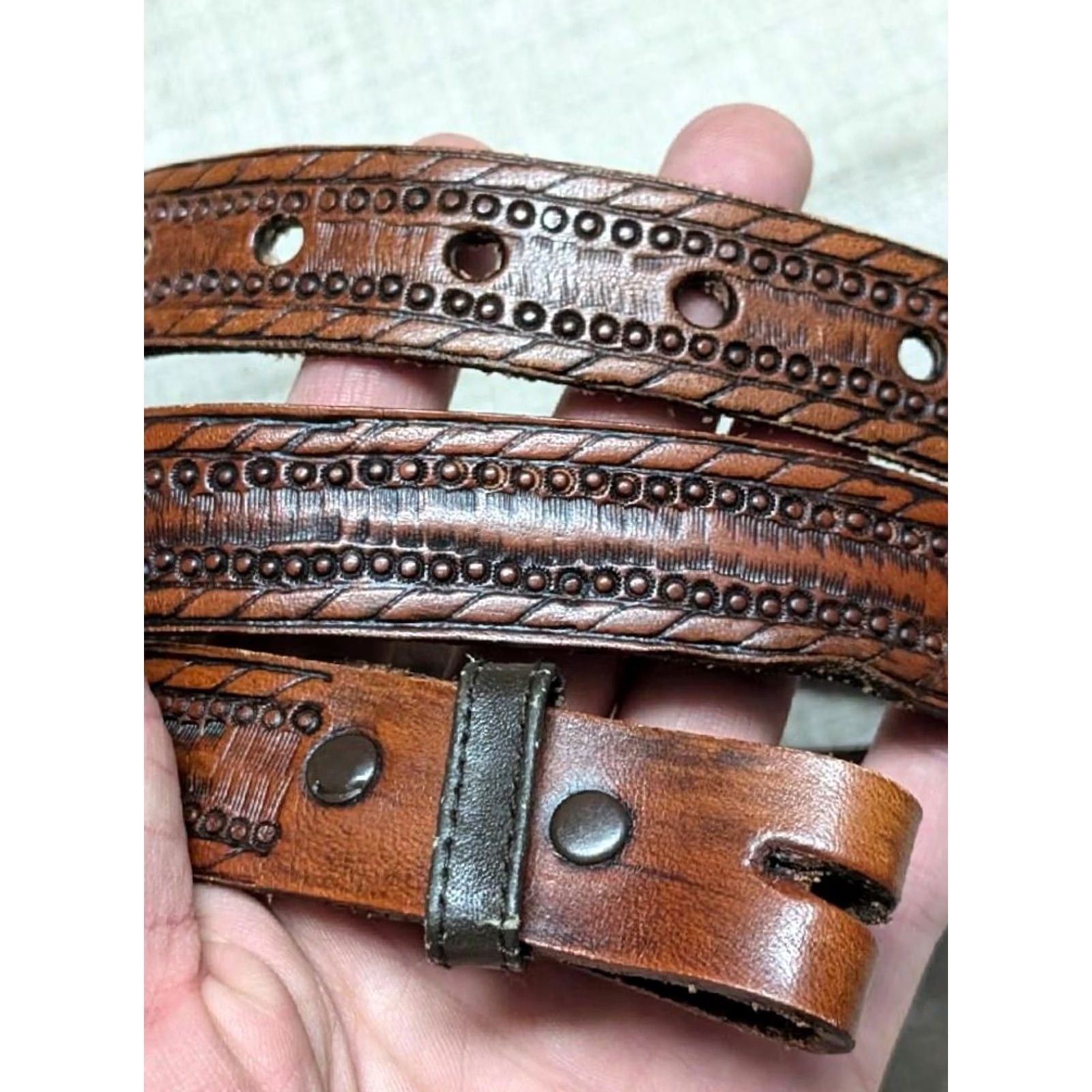 Vintage VINTAGE western belt tooled cowhide leather 40 brown handcrafted belt Men Adult 40 brown western pattern 1980's Mens Size 40 - 2 Thumbnail
