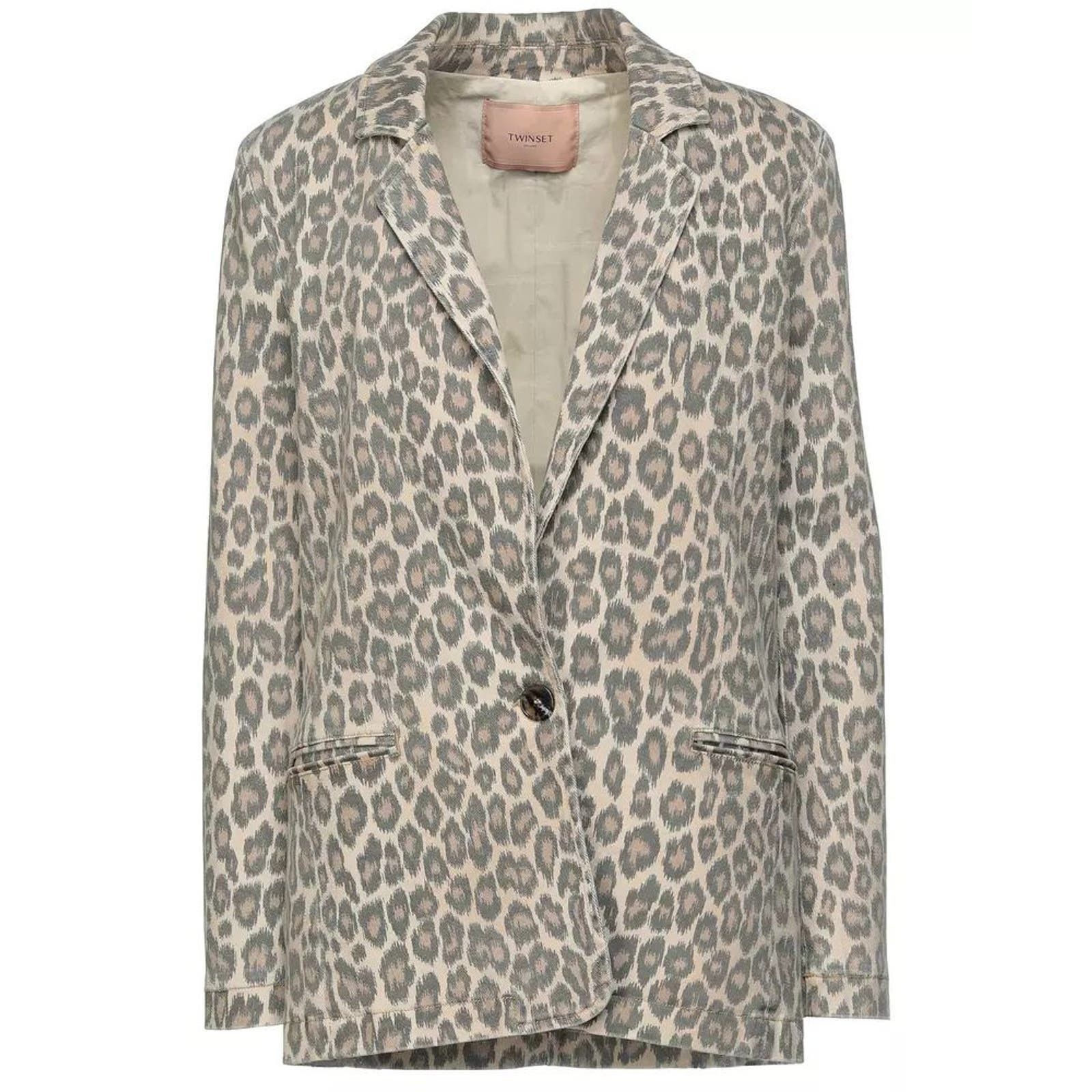 image of Twinset Chic Leopard Print One-Button Jacket XL in Grey, Women's