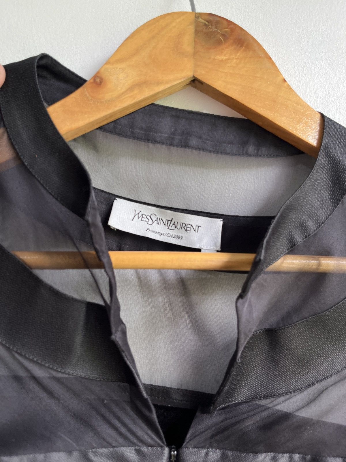 Yves Saint Laurent Black Satin & Organza Blouse Size XS / US 0-2 / IT 36-38 - 5 Thumbnail