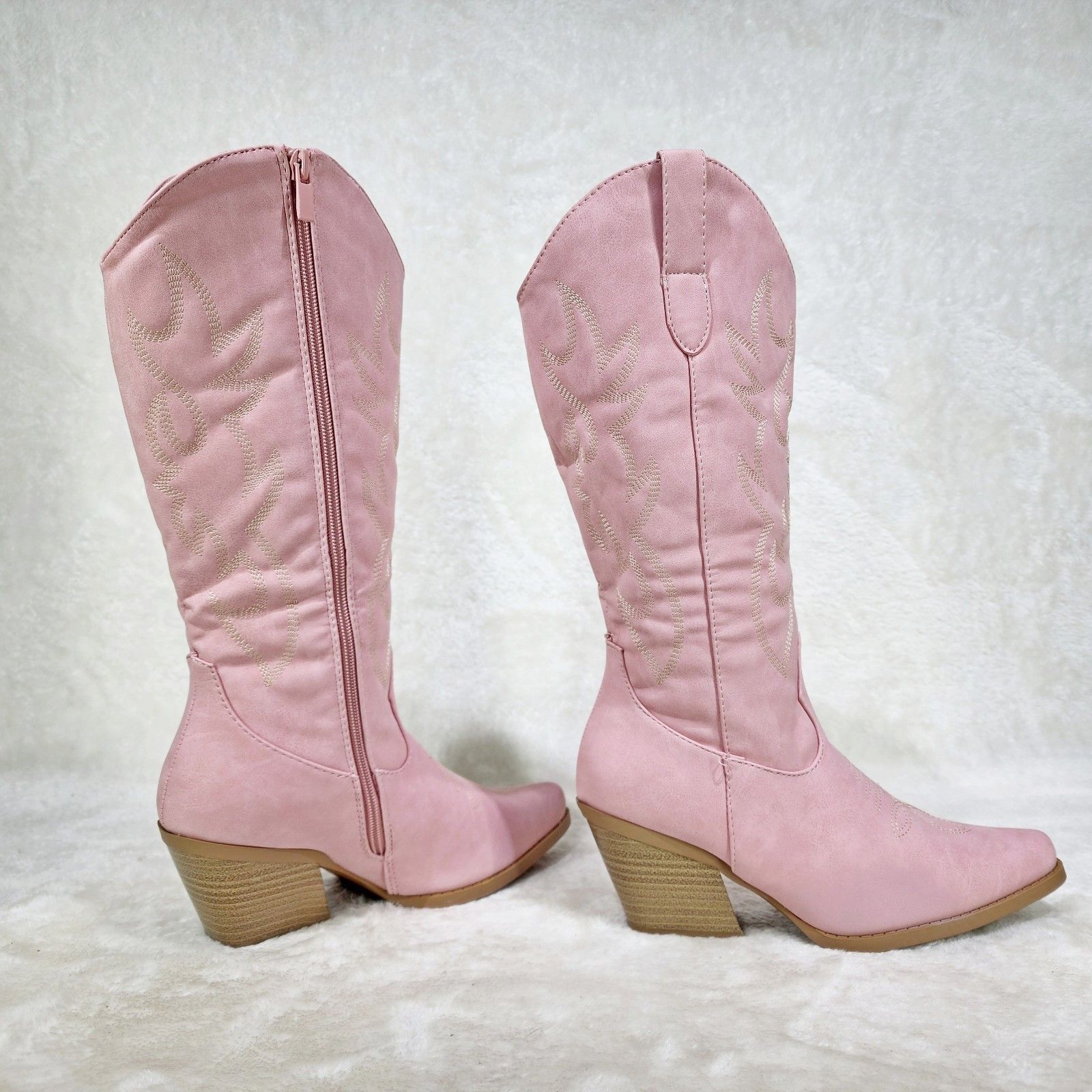 Other Dusty Pink Leatherette Country Western Cowgirl Knee Boots Size US 8 / IT 38 - 2 Thumbnail
