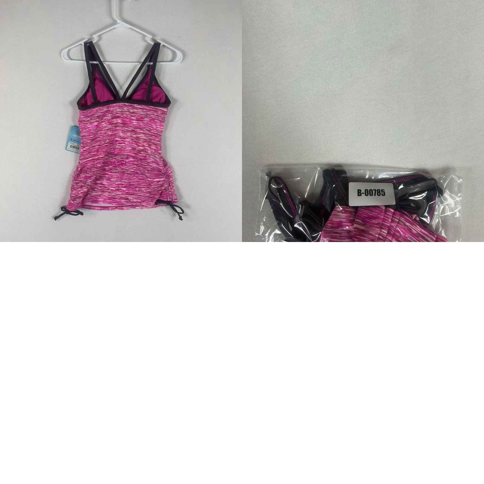 Free Country Free Country Tankini Swim Top Womens S Pink Striped Padded Ruched Spaghetti Straps NWT Size S / US 4 / IT 40 - 8 Thumbnail