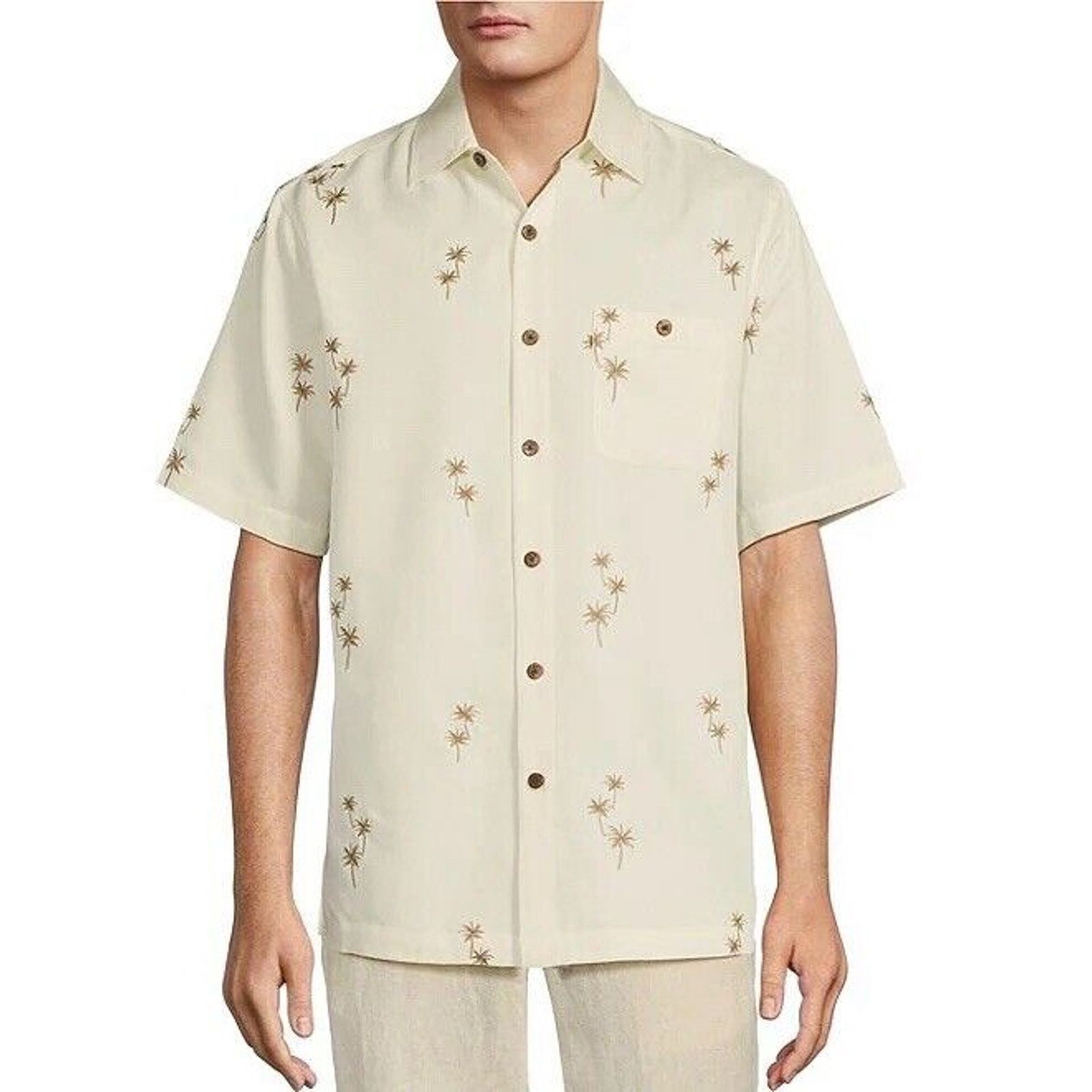 Vintage Caribbean Cream Gold Embroidered Palm Tree Short Sleeve Size US XXL / EU 58 / 5 - 1 Thumbnail