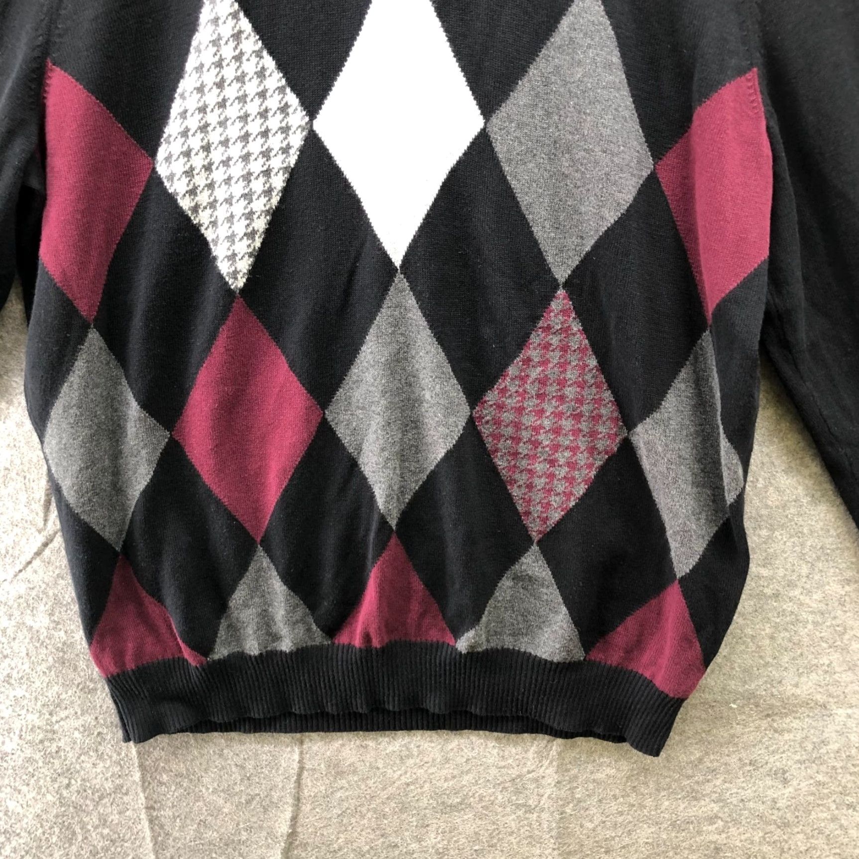 Club Room Club Room Pima Cotton 1/4 Zip Sweater Mens L Black Burgundy Argyle Classic Pullover Size US L / EU 52-54 / 3 - 4 Thumbnail