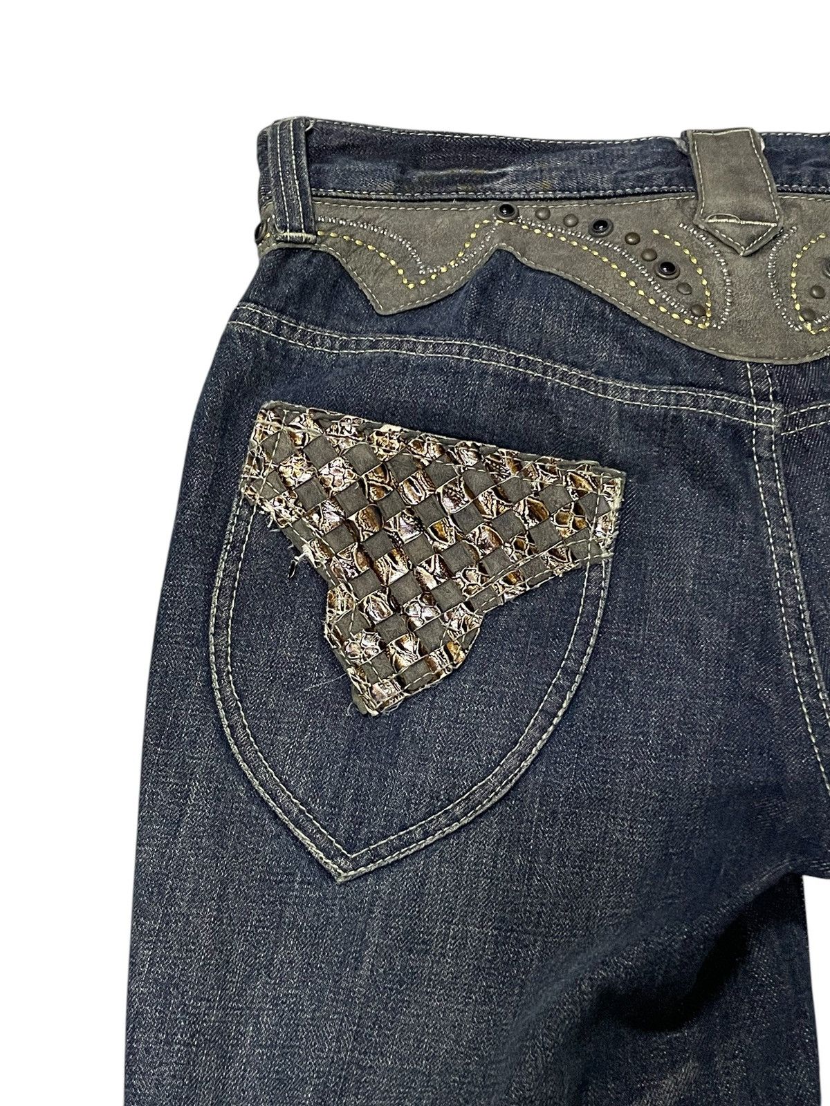 Japanese Brand × Tornado Mart Beach Sound Japan Studded Gems Leather Snake Trimmed Jeans Size US 30 / EU 46 - 8 Thumbnail