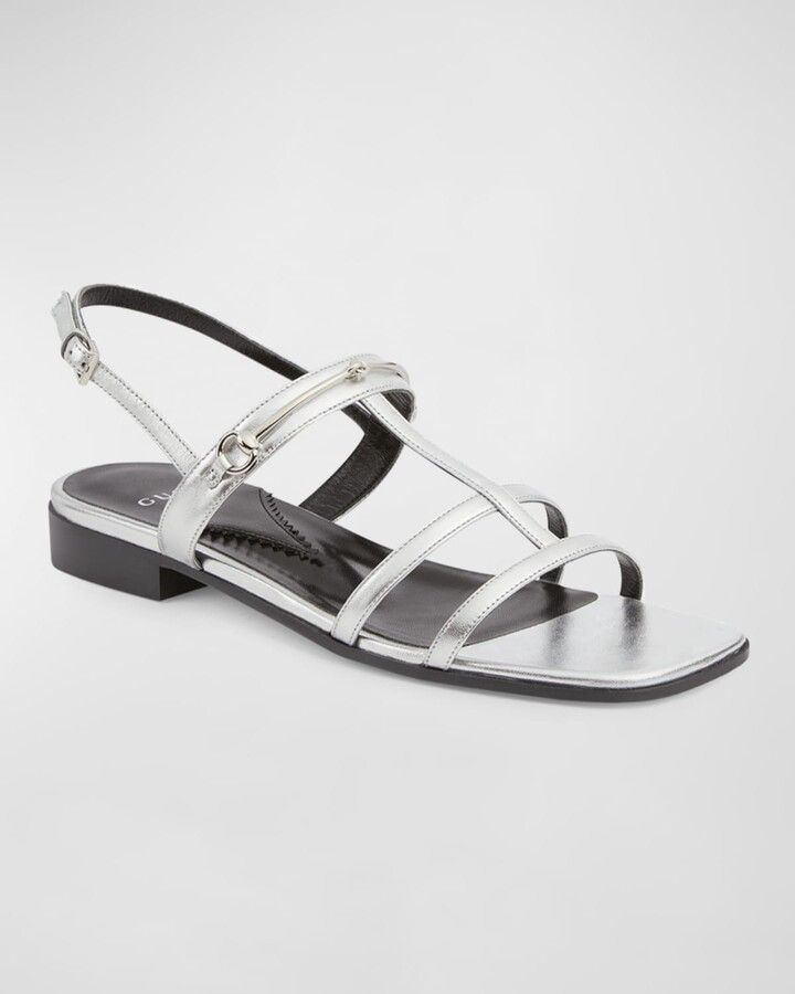 Gucci o1s1wg110125 Slim Horsebit Flat Sandals in Silver Size US 8.5 / IT 38.5 - 3 Thumbnail