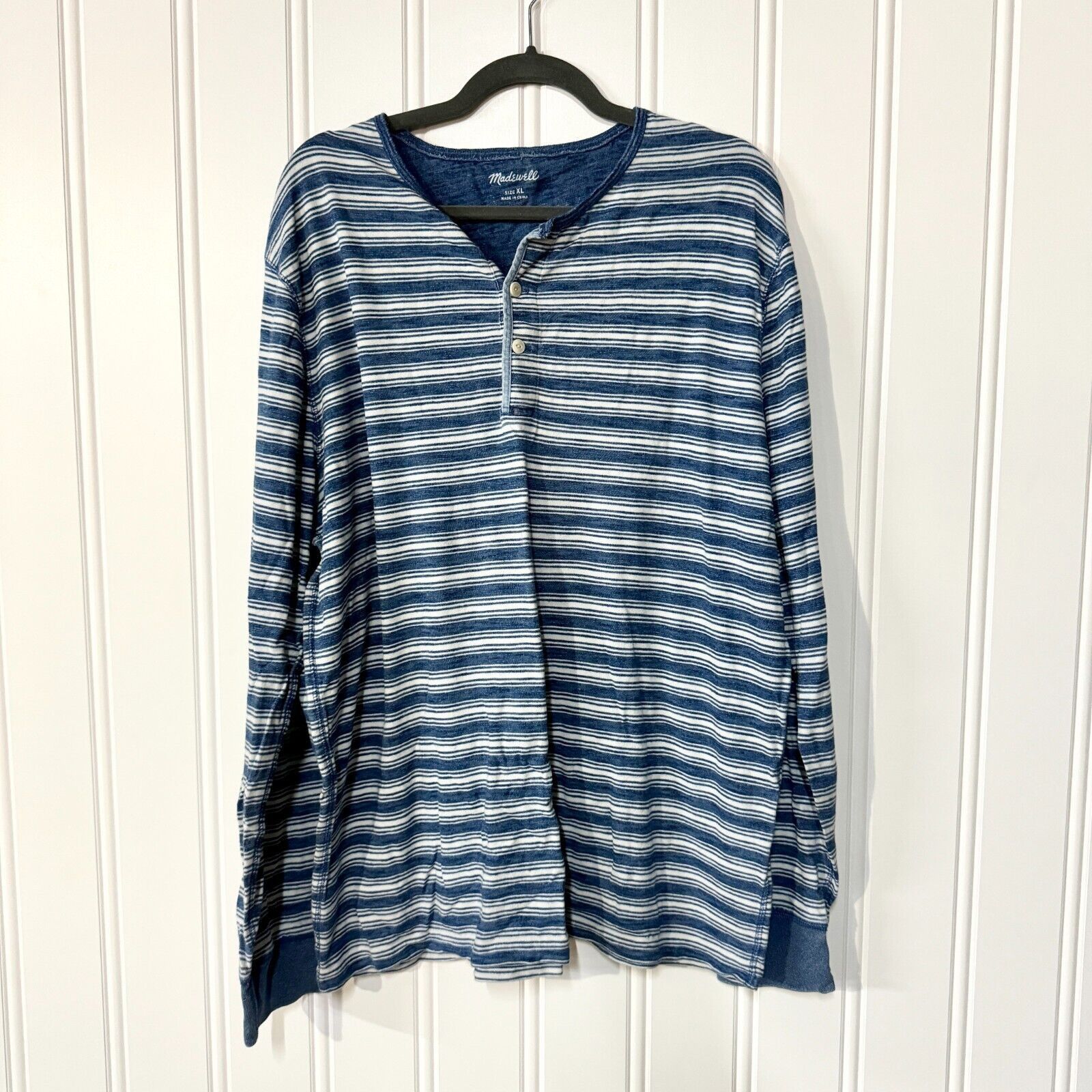 Madewell Madewell Blue Striped Cotton Long Sleeve Henley Crewneck XL Size US XL / EU 56 / 4 - 1 Thumbnail