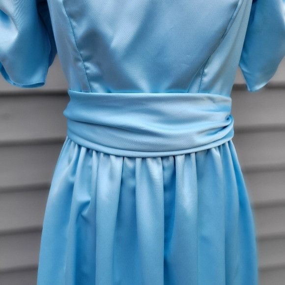 Vintage Vintage 80s Retro Pin Up Girl Blue Satin Puffed Sleeves Maxi Size S / US 4 / IT 40 - 6 Thumbnail