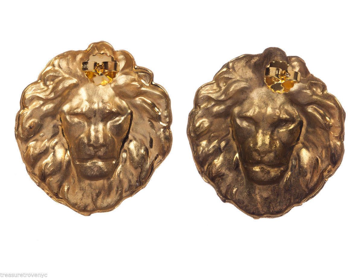 Designer 18 kt Gold Plated Brass Royal Lion Earrings Alberto Juan Size ONE SIZE - 3 Thumbnail