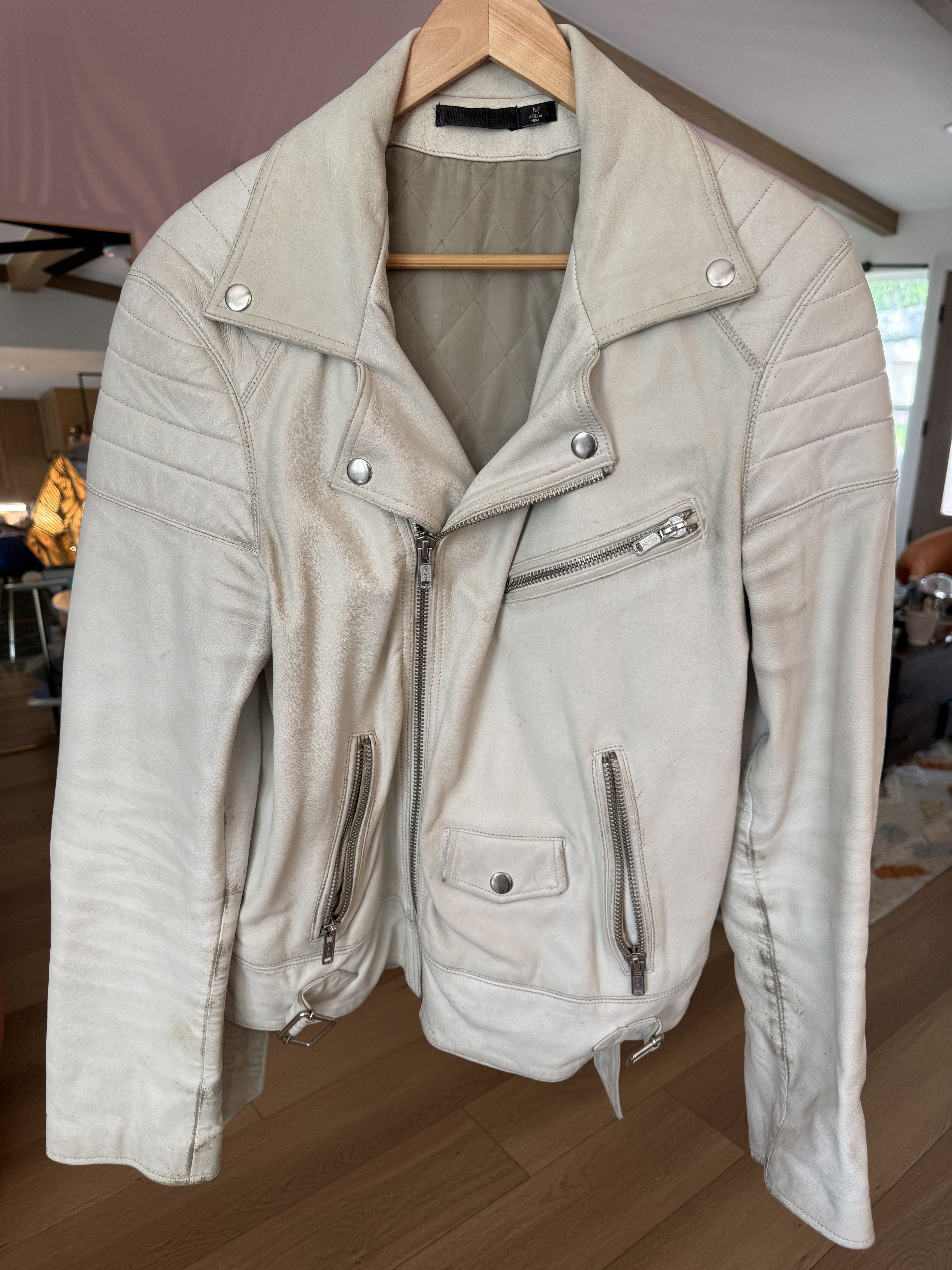 Blk Dnm BLK DNM Leather Jacket 5 Cream Vintage Lindeberg Era Moto Size US M / EU 48-50 / 2 - 1 Thumbnail