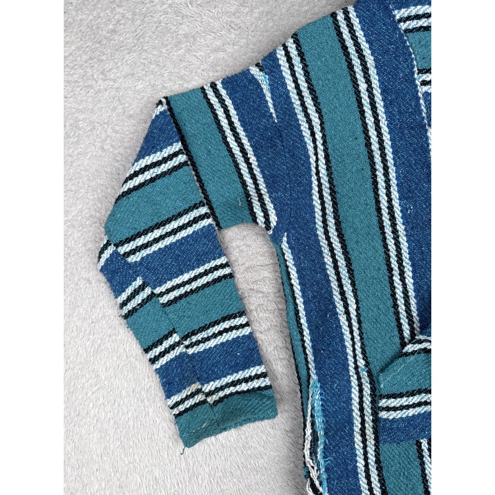 KangaROOS Baja Hoodie Mens Small Blue Striped Heavyweight Kangaroo Pocket Drug Rug Poncho Hooded V-Neck Knit Pullover Hippie Seasonal Fall Winter Mens, M Size US M / EU 48-50 / 2 - 3 Thumbnail