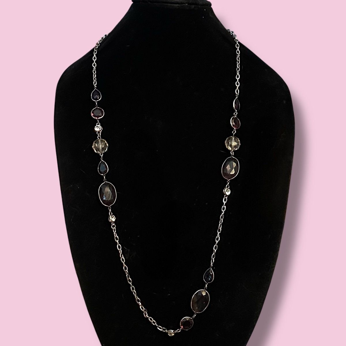 Loft Loft long silver tone bezeled purple stones necklace Size ONE SIZE - 1 Thumbnail