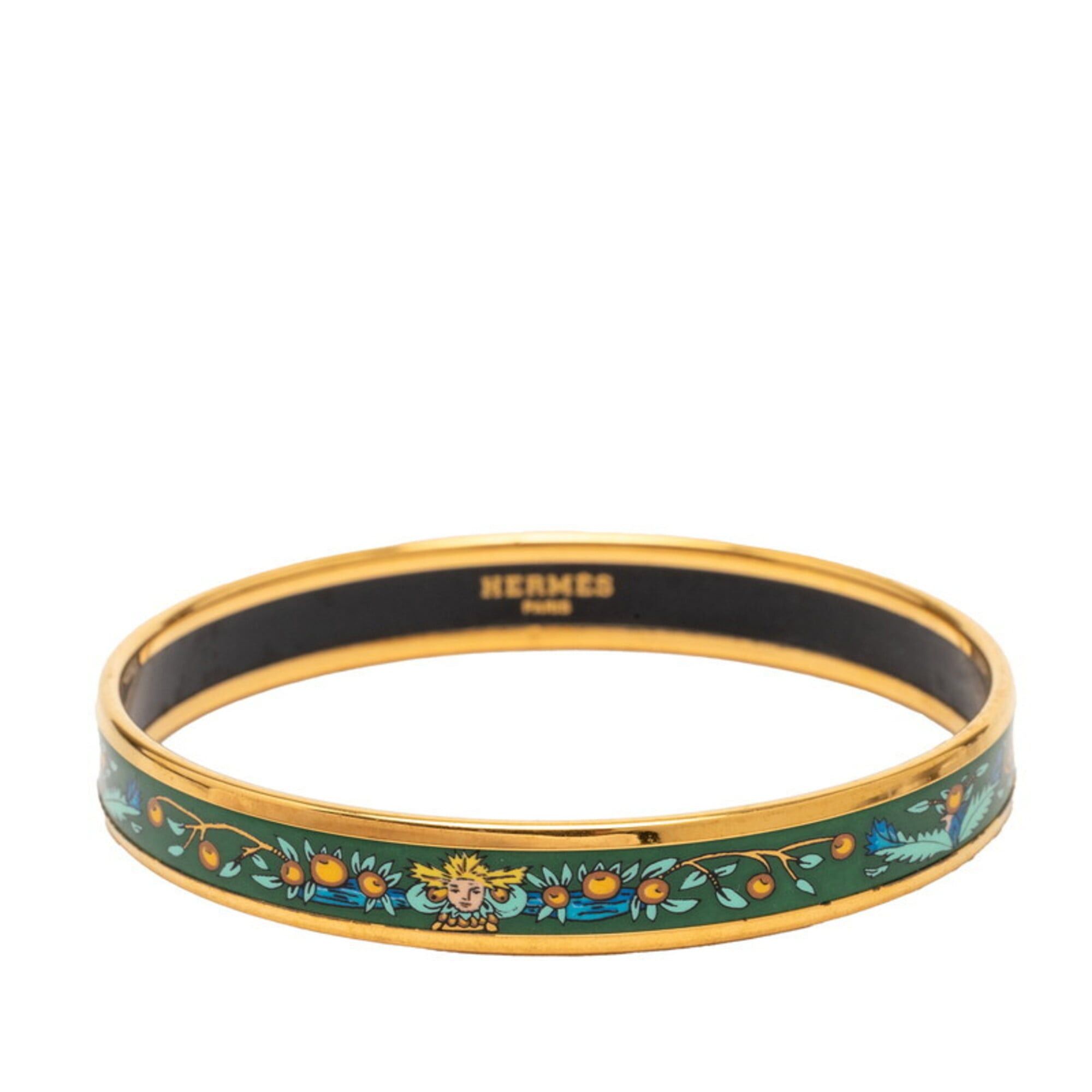 Hermes Hermes Enamel PM Cloisonné Bangle, Gold and Green Plated, Women's Size ONE SIZE - 1 Thumbnail