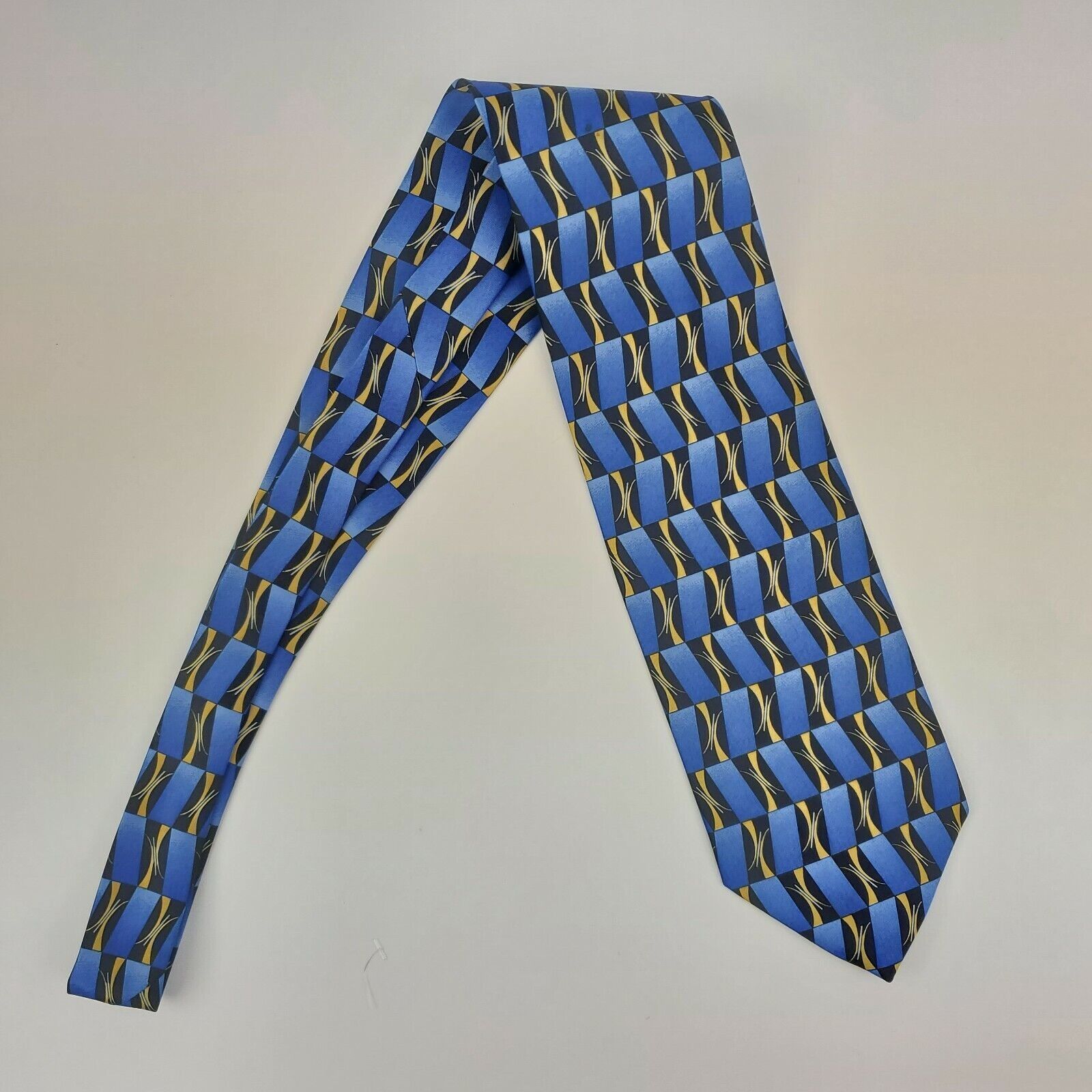 Vintage Romario Manzini Blue Geometric Silk Tie Classic Size ONE SIZE - 5 Thumbnail