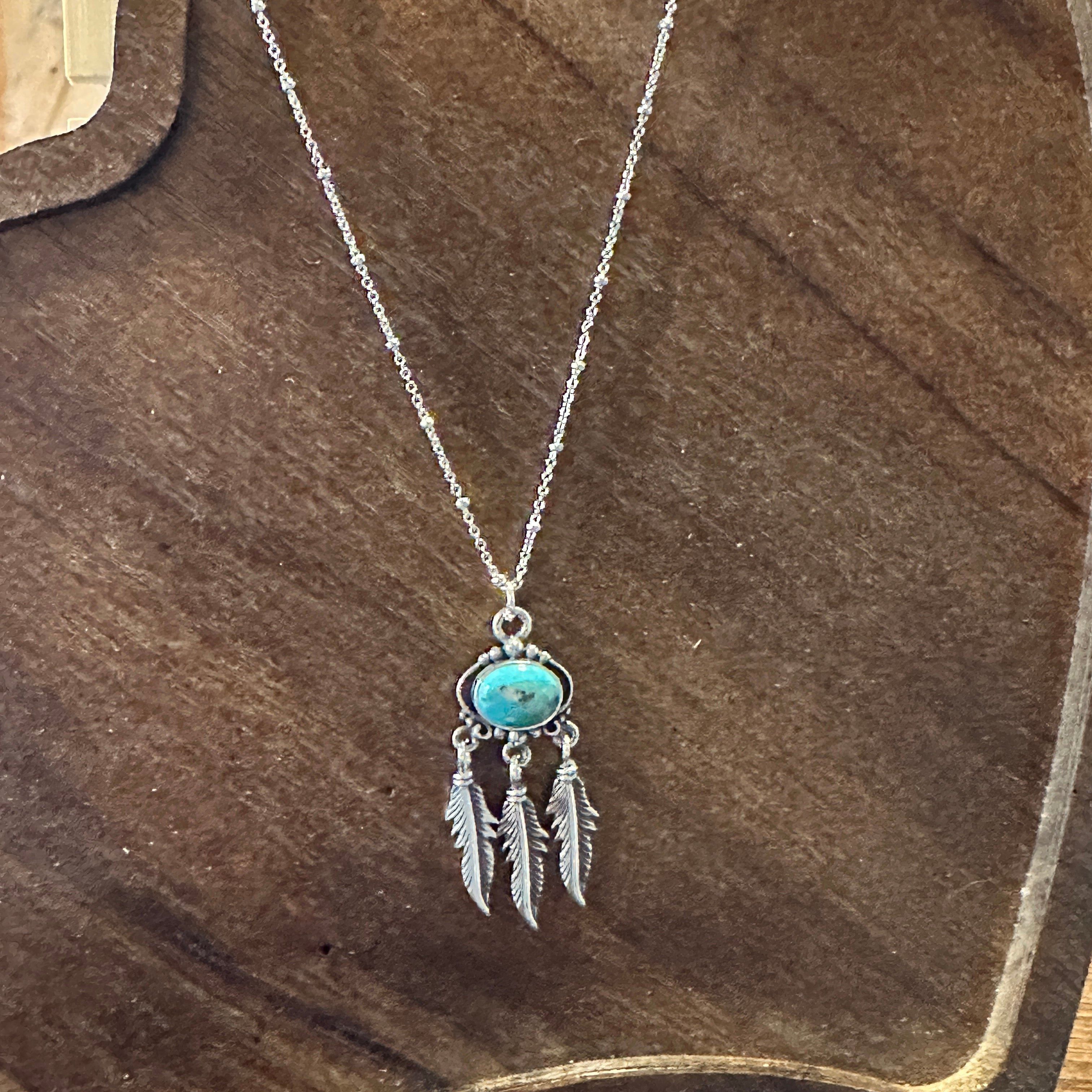 Other Navajo Turquoise Feather Pendant Necklace in Sterling Silver Size ONE SIZE - 4 Thumbnail