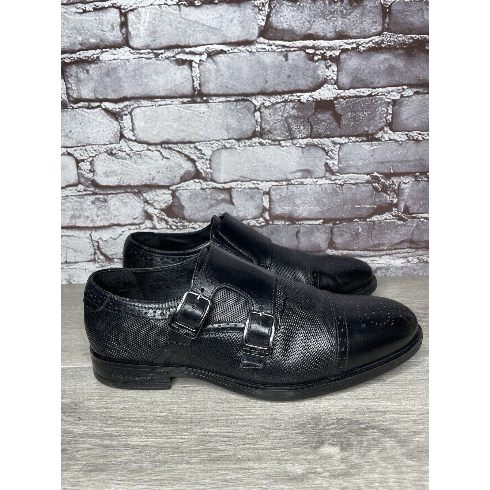 Karl Lagerfeld KARL LAGERFELD Black Leather Double Monk Strap Loafers Shoes Size US 11.5 / EU 44-45 - 18 Thumbnail