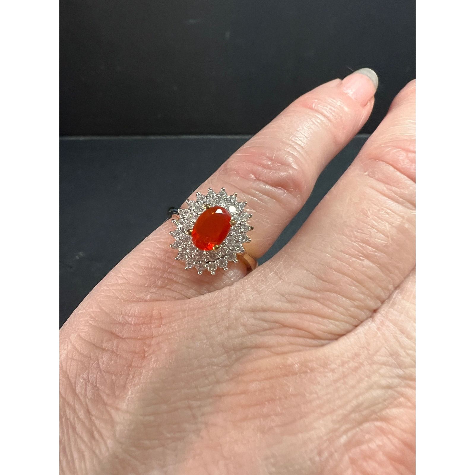 Other Mexican Cherry fire opal moissanite ring in vermeil size 5 Size ONE SIZE - 3 Thumbnail