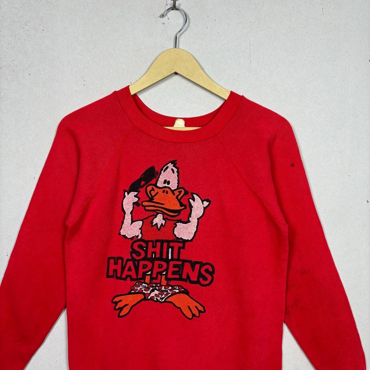 Vintage Vtg 80s Shit Happens Duck Sweatshirt Red Raglan USA Made Size US S / EU 44-46 / 1 - 3 Thumbnail