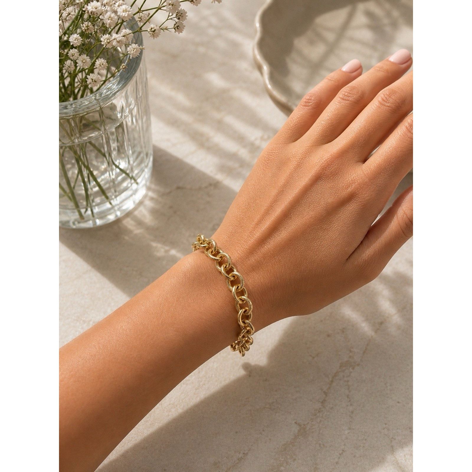 & Other Stories Chunky Gold Plated Bracelet for Women – Thick Chain Bracelet Size ONE SIZE - 2 Thumbnail