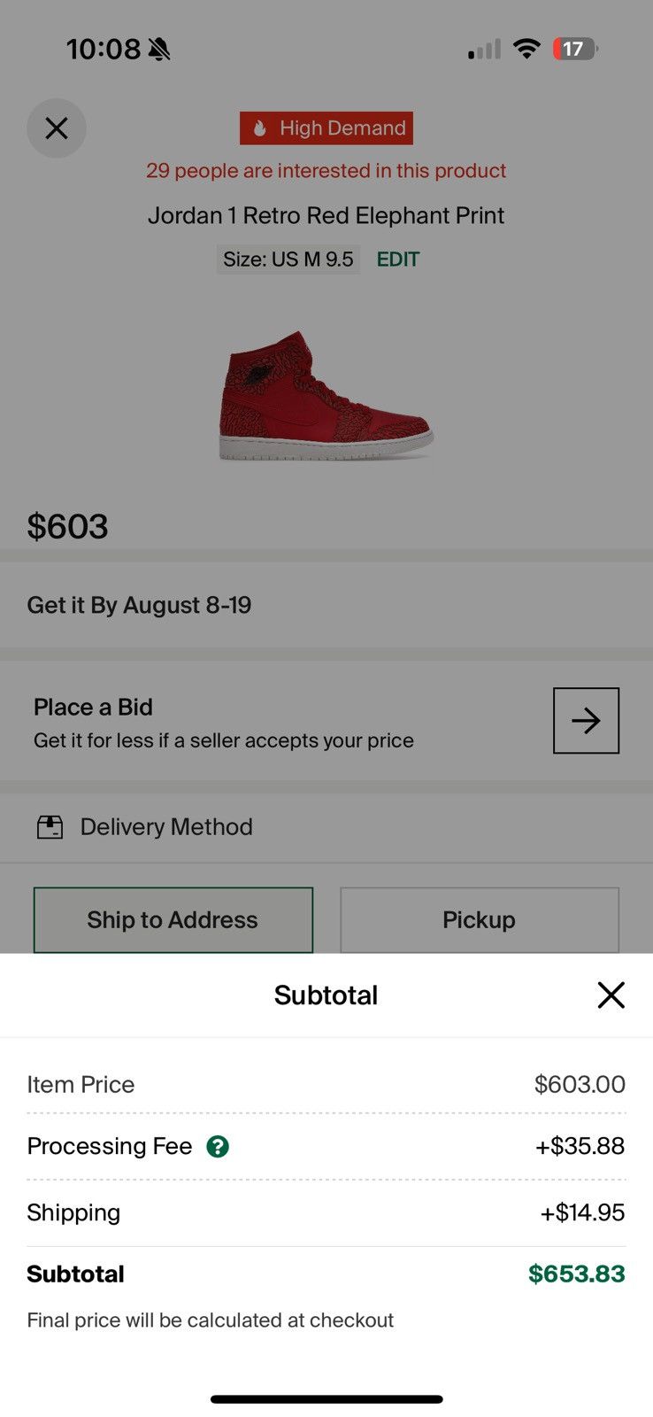 Jordan Brand Jordan 1 Retro High “Red Elephant Print” Men’s Size 9 Size US 9 / EU 42 - 11 Thumbnail