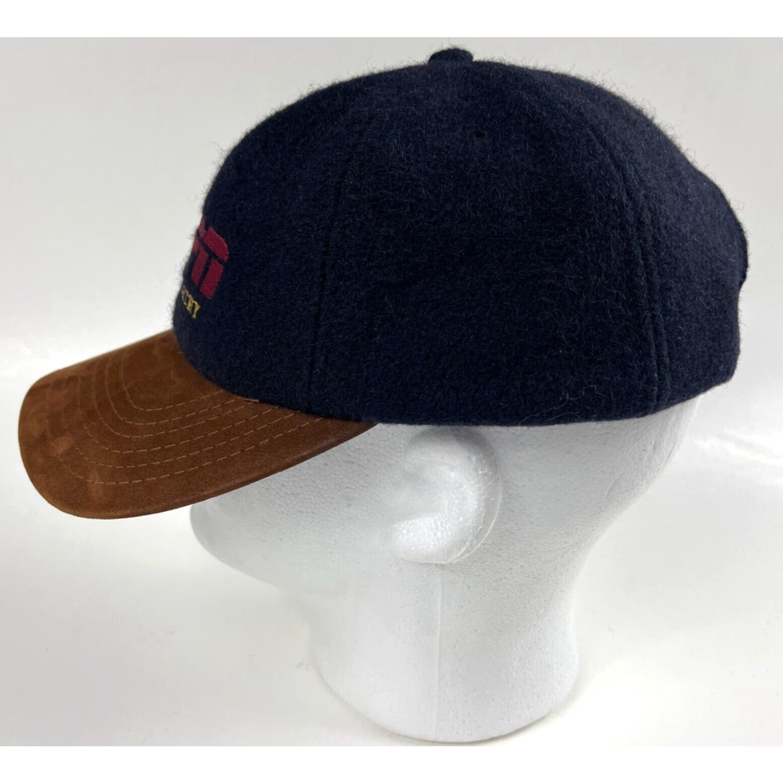 Vintage VINTAGE ESPN The Industry Strapback Hat Suede Brim Made in USA Navy Blue Adult One Size Adjustable Mens 90s Sports Hat Size ONE SIZE - 4 Thumbnail