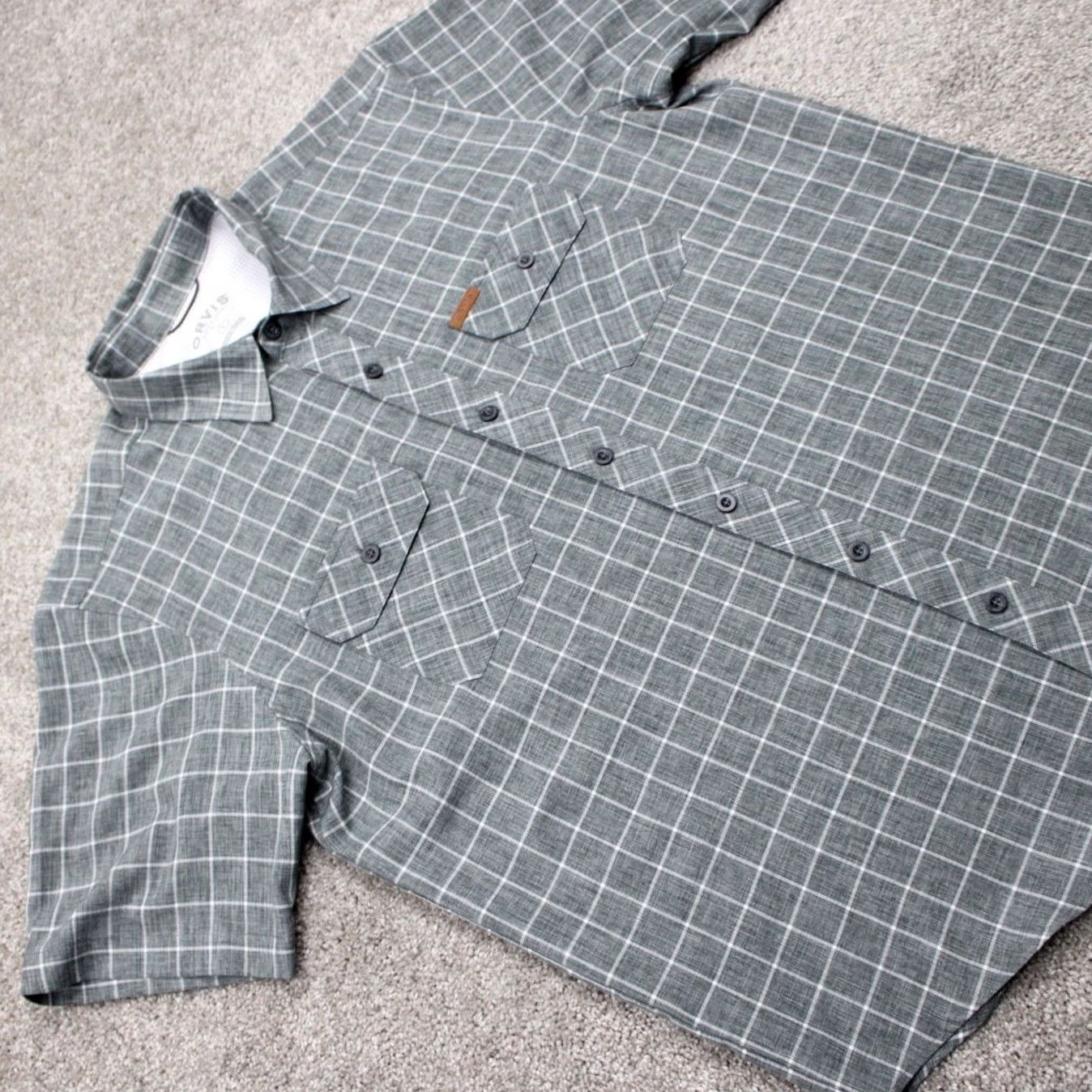 Orvis Orvis Shirt Mens Large Gray Quick Dry Pockets Short Sleeve Polyester Button Up Size US L / EU 52-54 / 3 - 6 Thumbnail