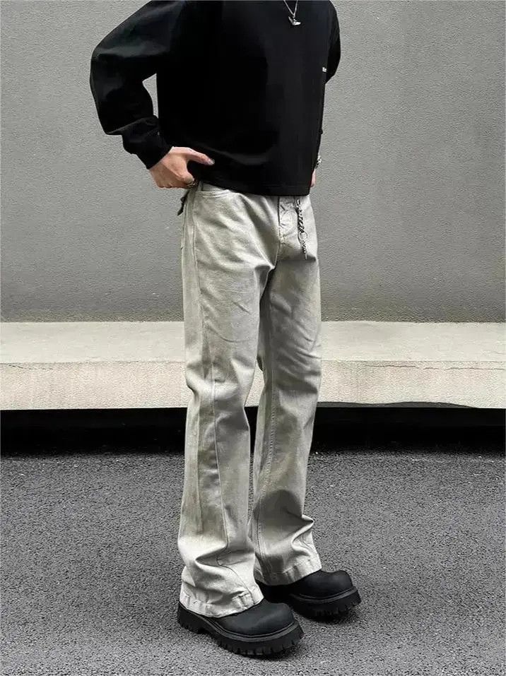 Japanese Brand Straight grey micro flared jeans Size US 32 / EU 48 - 5 Thumbnail