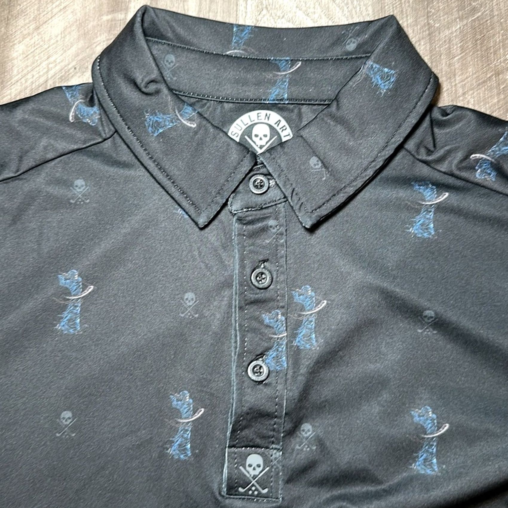 Vintage Sullen Art Collective Teed Off Skull Grim Reaper Golf Polo - Small Mens Black Polo Shirt Size US S / EU 44-46 / 1 - 5 Thumbnail